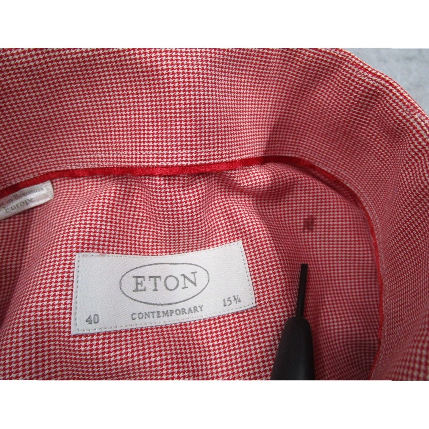 Eton Eton Dress Shirt Mens 15.5 29 Red White Micro Houndstooth Slim Contasting Trim Barrel Cuff Shirt Length 29 Size 42R - 5 Thumbnail