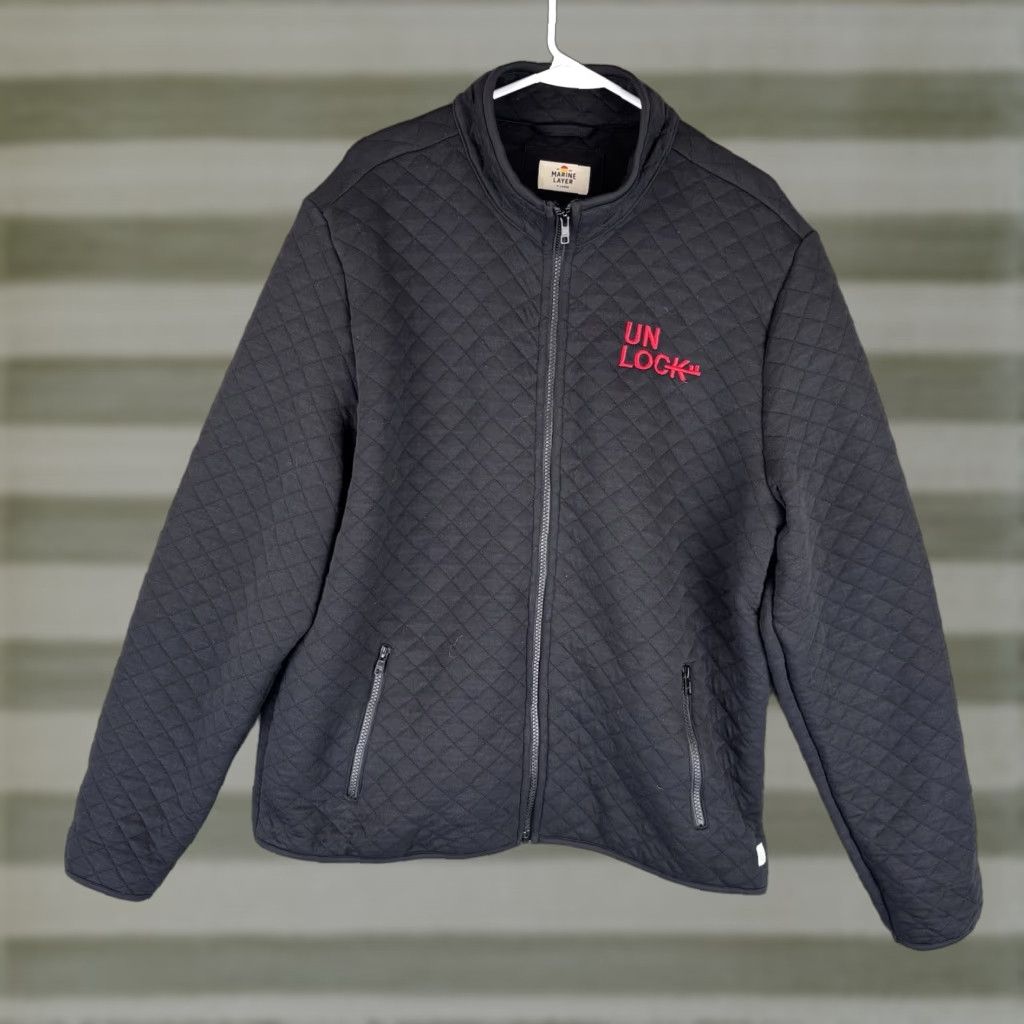 Marine Layer Marine Layer Jacket Mens XL Black Corbett Quilted Full Zip Un Lock Logo Vintage No Size US XL / EU 56 / 4 - 1 Thumbnail