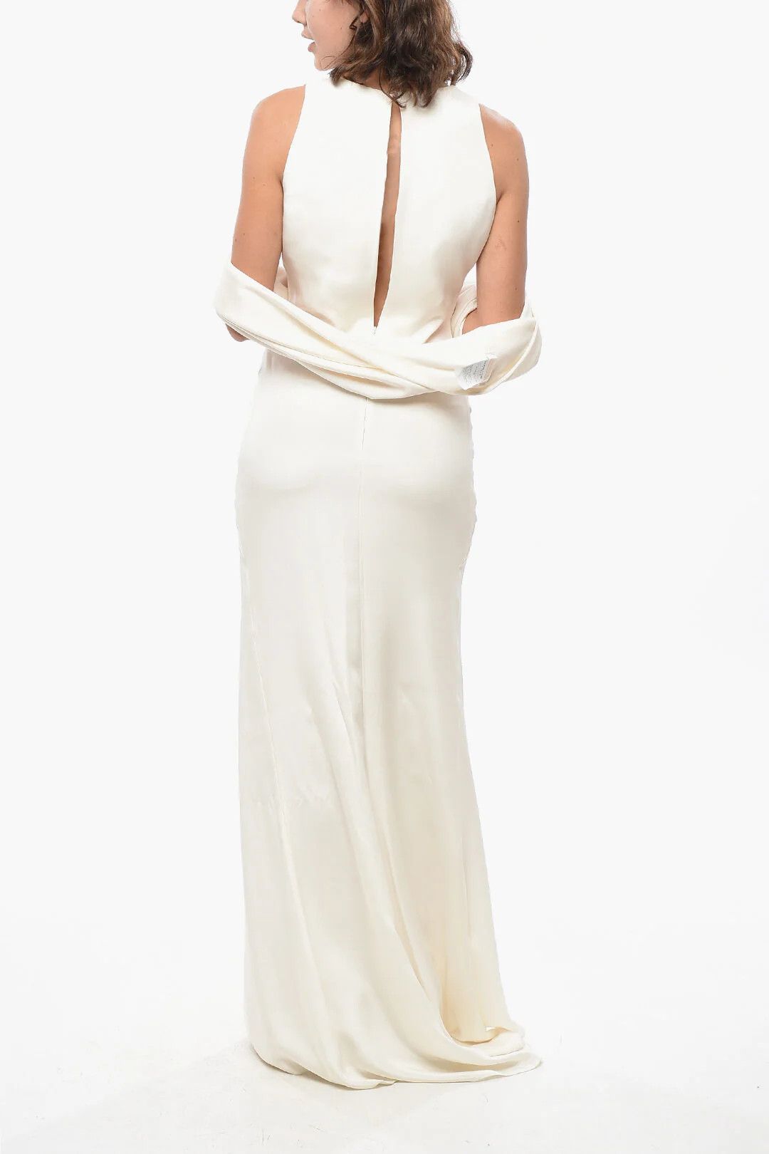 Max Mara og1mm0426 Silk Satin Mermaid Dress in White Size M / US 6-8 / IT 42-44 - 2 Thumbnail