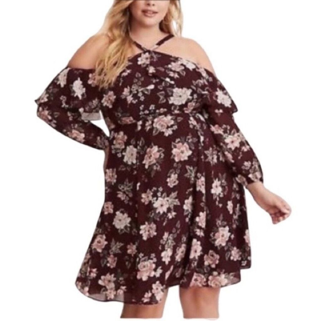 Torrid Torrid Black Floral Off Shoulder Mini Dress With Cross Back Size XL / US 12-14 / IT 48-50 - 6 Thumbnail