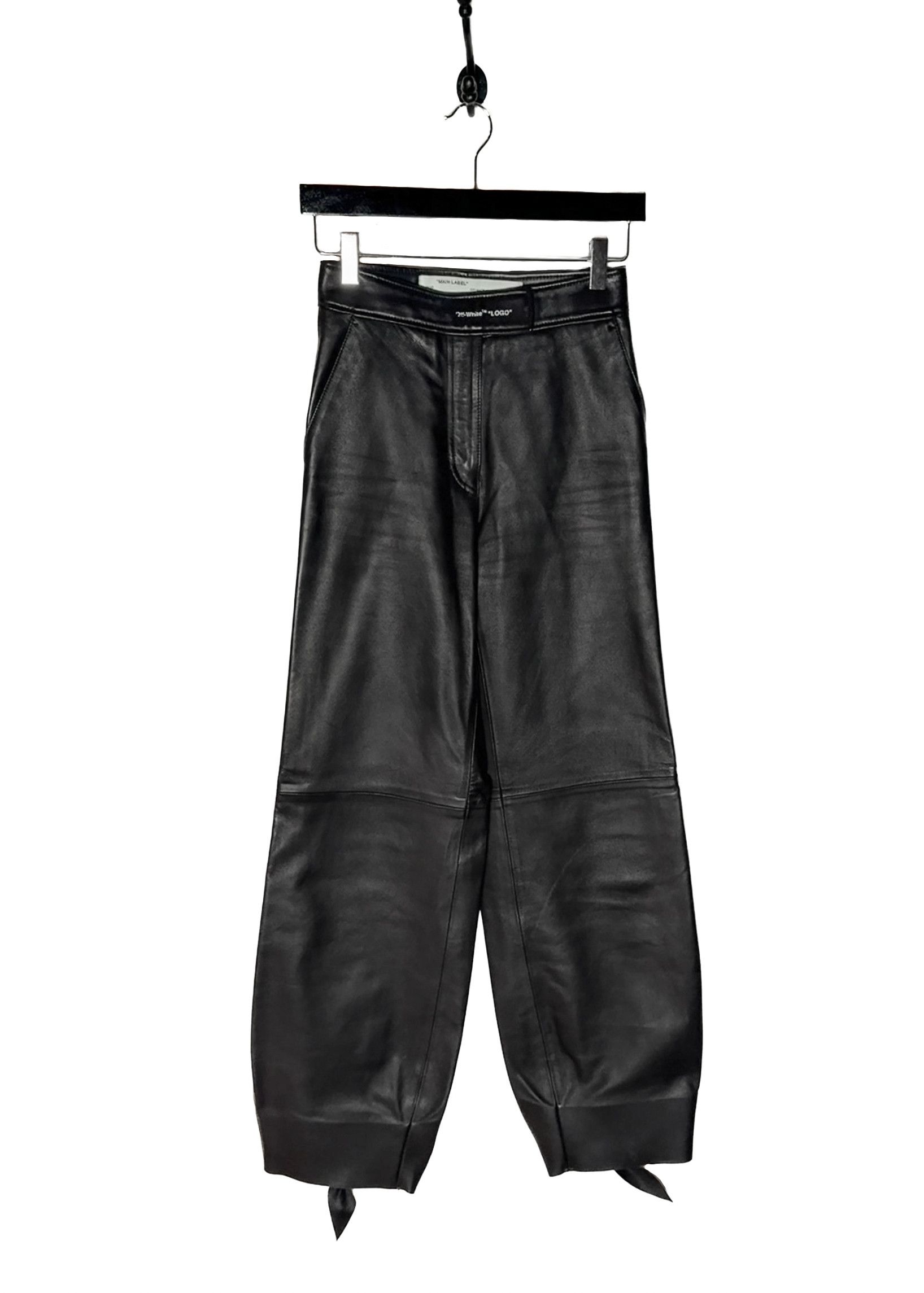 Off-White Off-White Black Leather Tied Ankle Pants Size 25" / US 0 / IT 36 - 1 Thumbnail