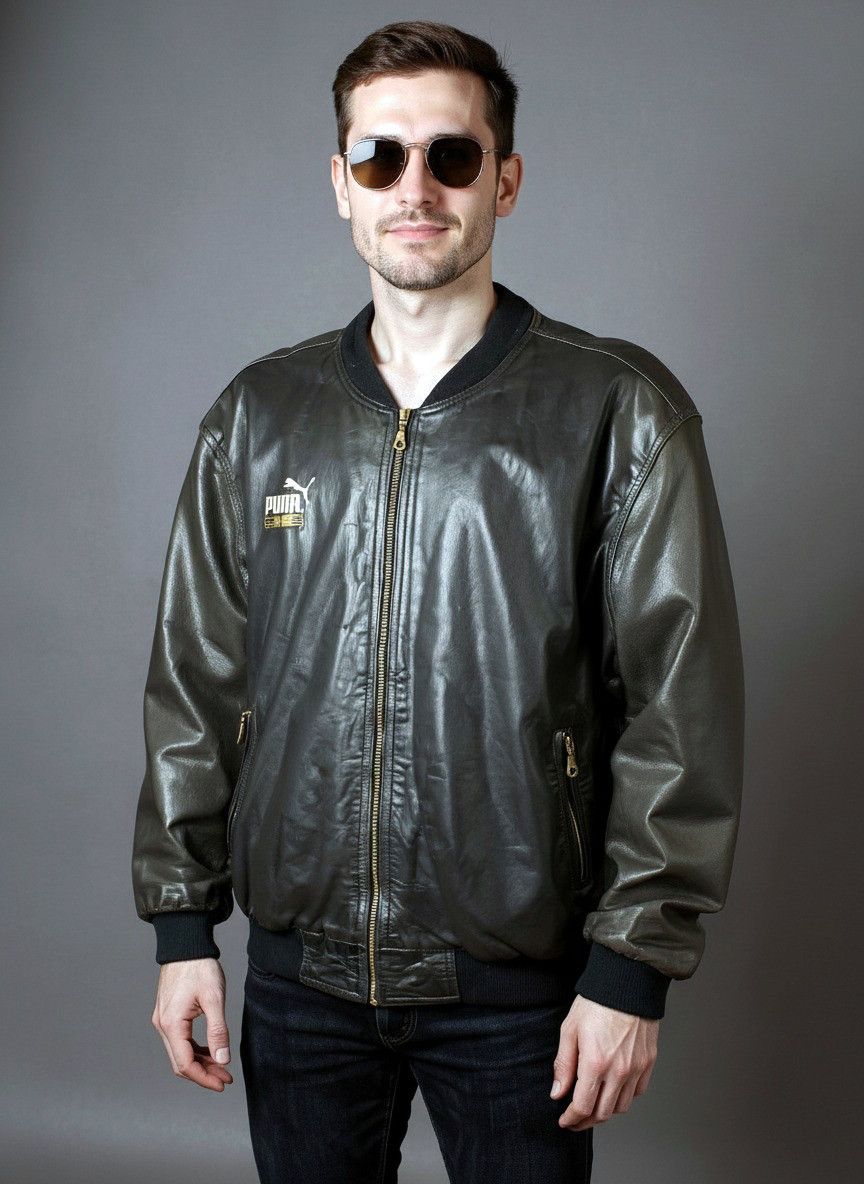 Puma Vintage 80s Puma Leather Bomber Jacket XL Size US XL / EU 56 / 4 - 1 Thumbnail
