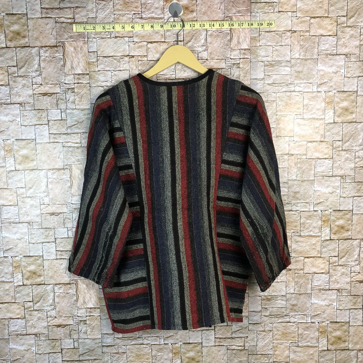 Homespun Knitwear Japan cardigan Red black stripe Knitwear #A499 Size L / US 10 / IT 46 - 12 Thumbnail