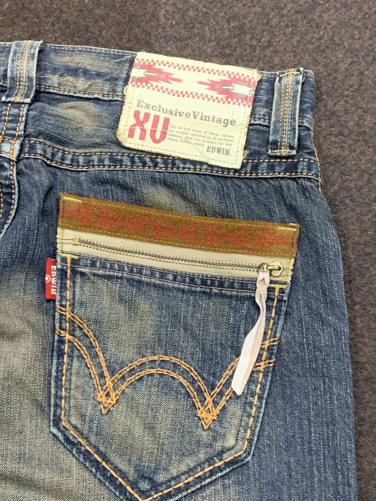 Edwin Blue Trip Faded Whiskers Denim Jeans.