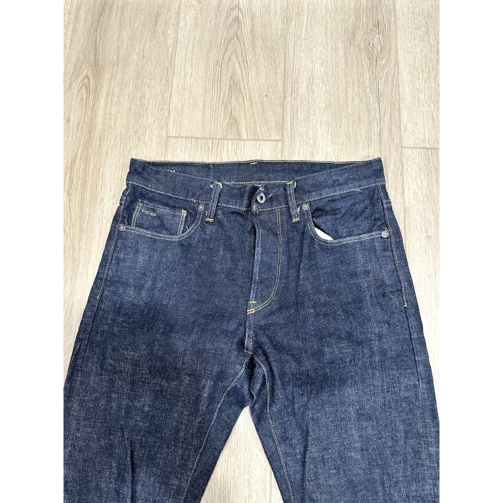 G-Star Raw Jeans Slim 3301 Mens 32x27 Dark Denim Blue 5-Pocket City Preppy Vintage No