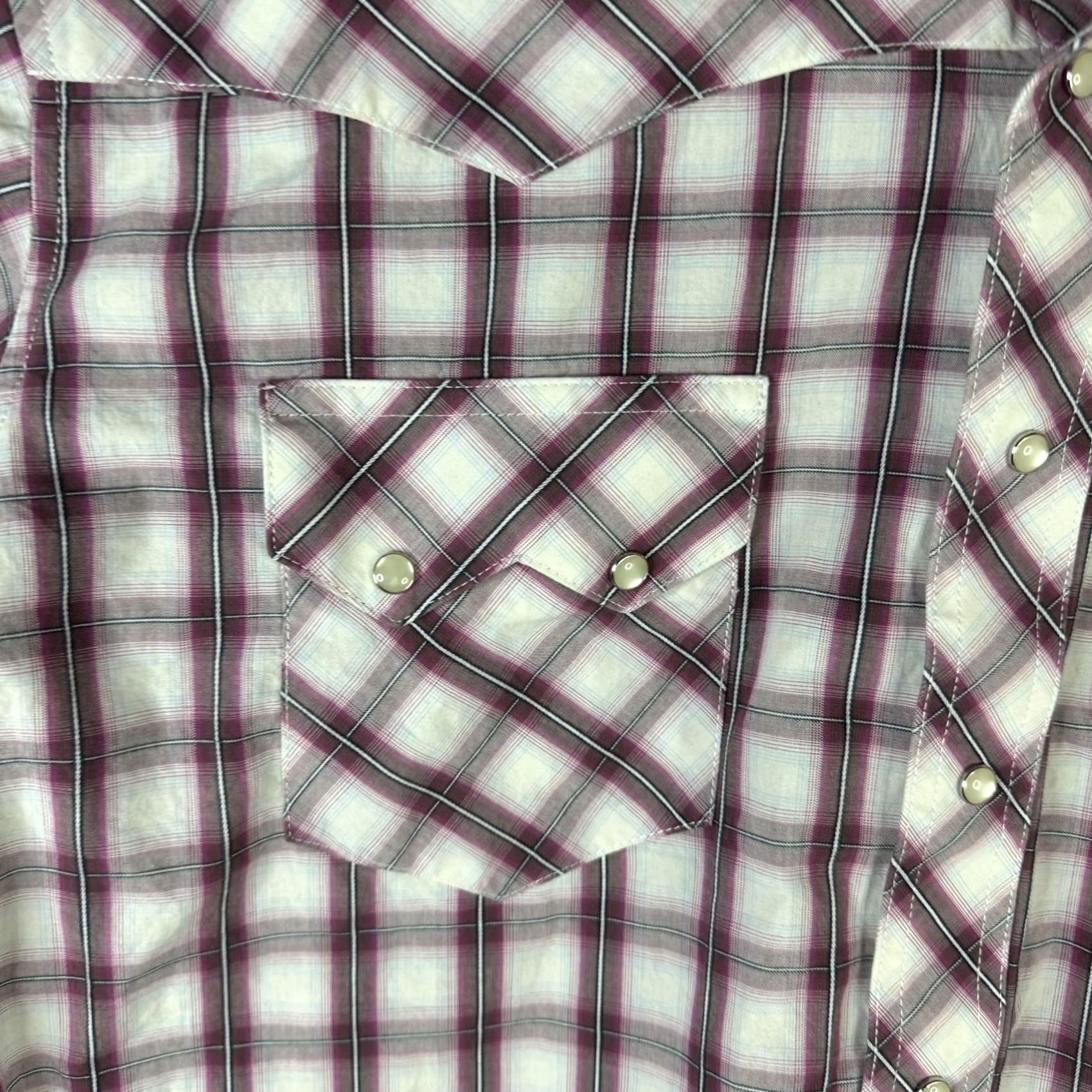Wrangler VINTAGE Wrangler Western Shirt Mens Large Purple White Plaid Pearl Snap Long Sleeve Size US L / EU 52-54 / 3 - 2 Thumbnail