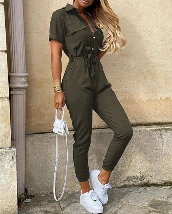 Other Women's Monochrome Belted Jumpsuit Workwear Size M / US 6-8 / IT 42-44 - 2 Thumbnail