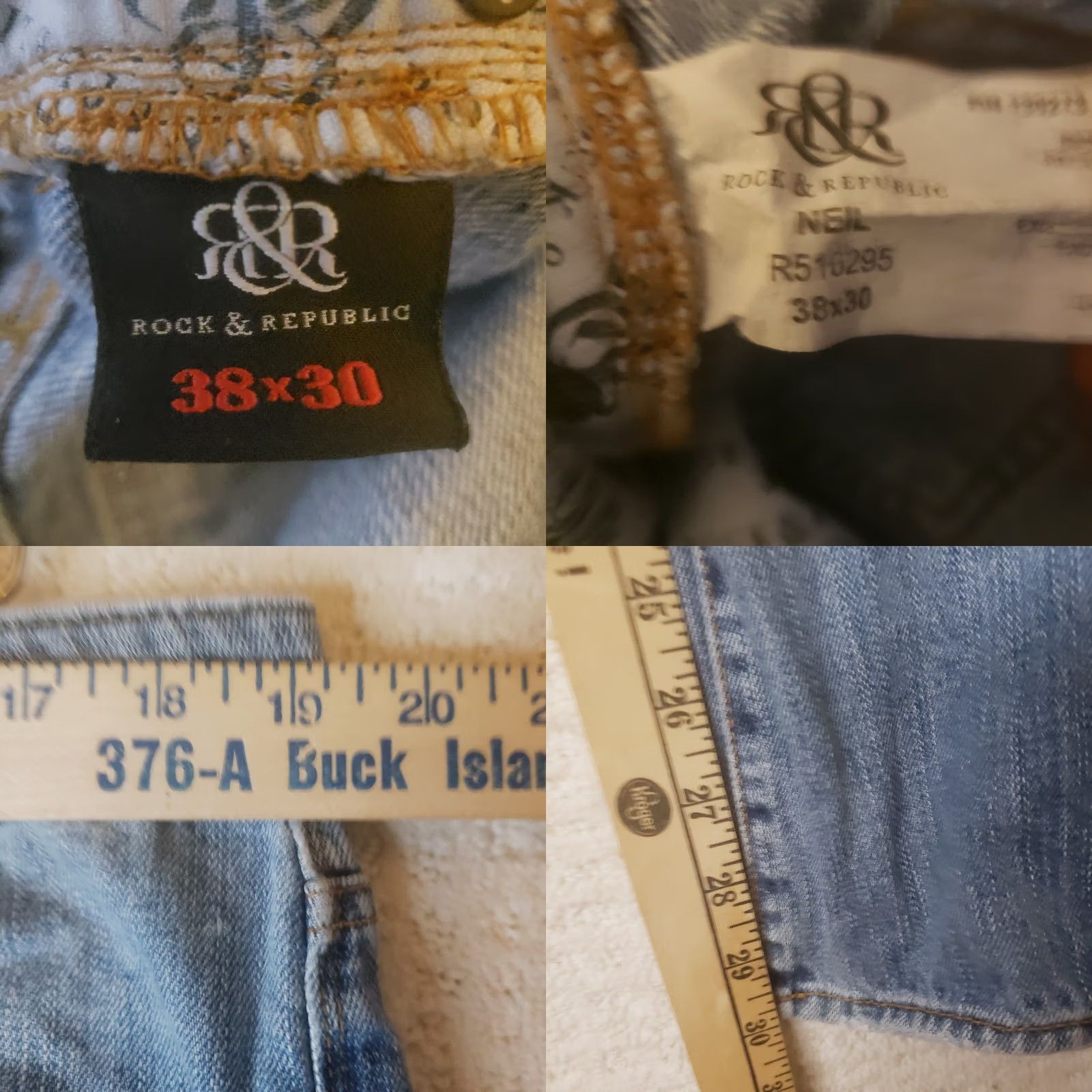 Vintage Rock & Republic Mens Jeans Boot Cut Blue 38x30 Button Fly Y2K Stiching Fading Size US 38 / EU 54 - 9 Thumbnail