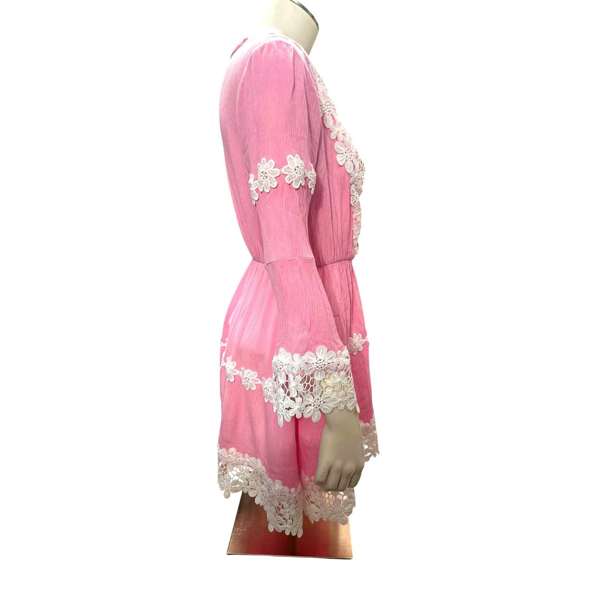 Other CCC Daisy Lace Trim Long Sleeve Pink Boho Dress Floral Cotto Size M / US 6-8 / IT 42-44 - 3 Thumbnail