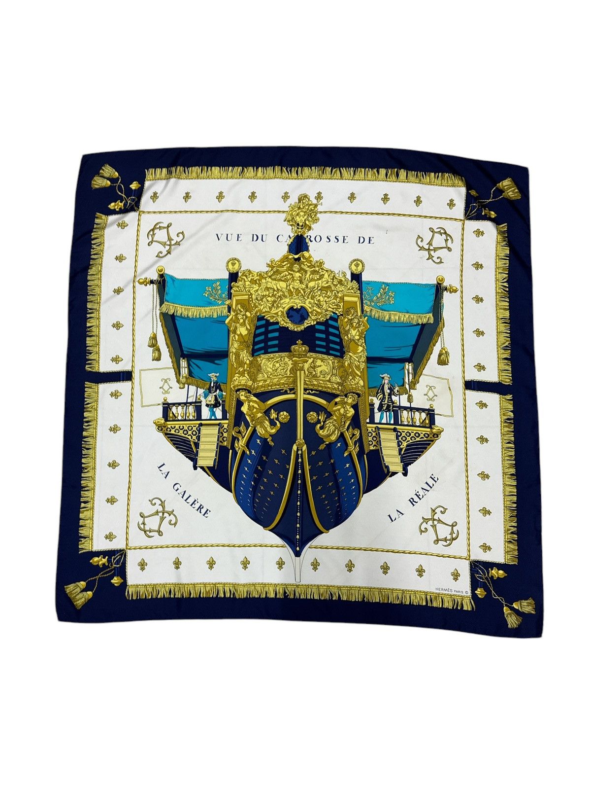 HERMES PARIS VUE DU CAROSSE DE LA GALERE LA REALE 1953 SCARF