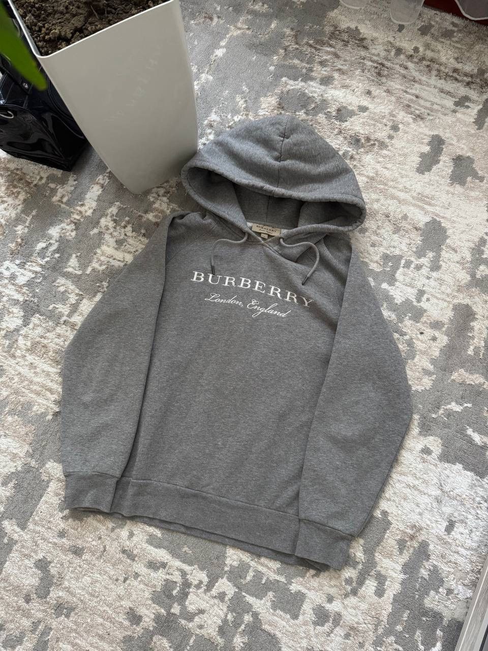 Burberry Grey Embroidered Logo Hoodie London England Hoodie