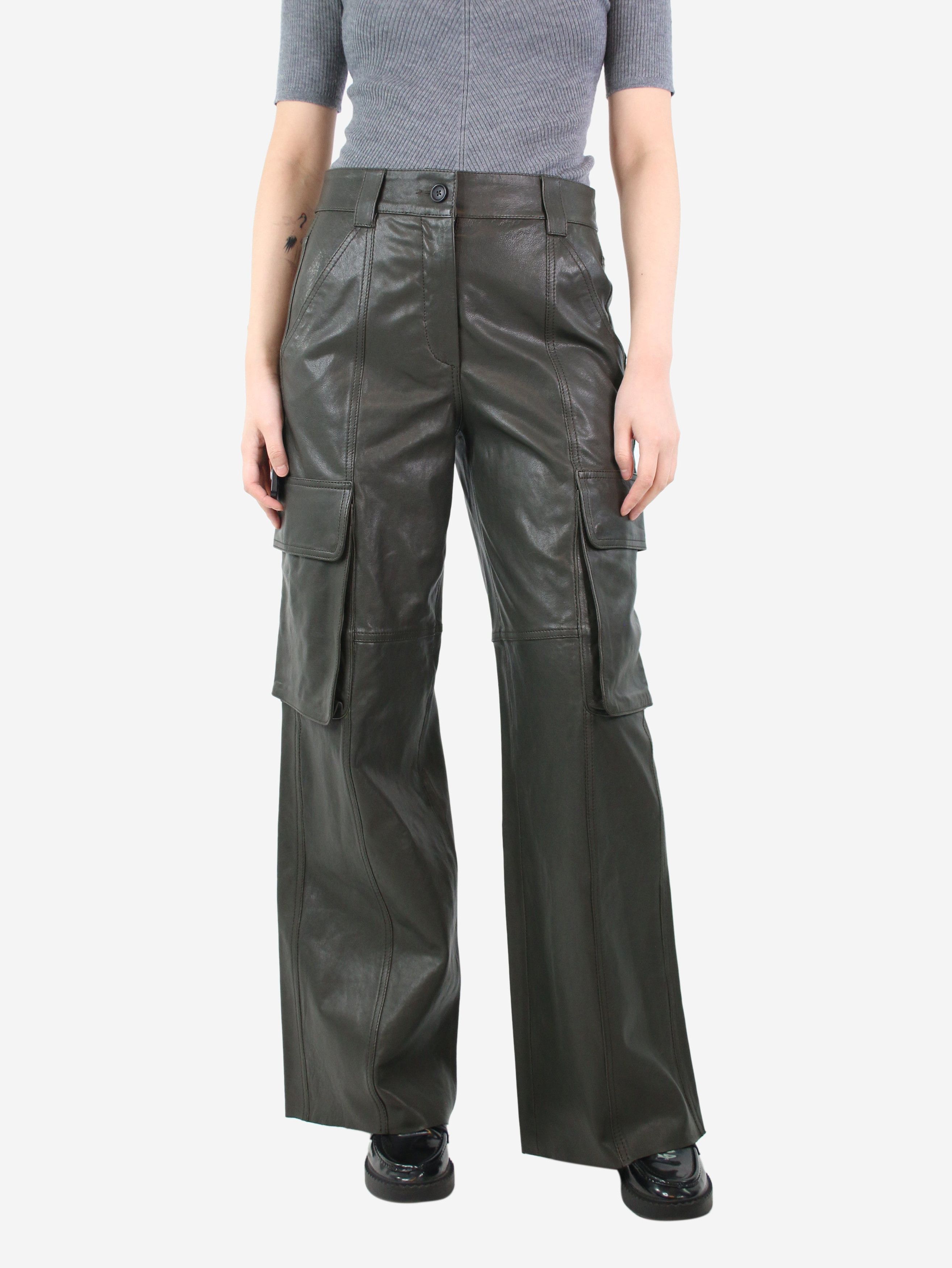 image of Me Em Khaki Leather Cargo Trousers - Size Uk 10, Women's