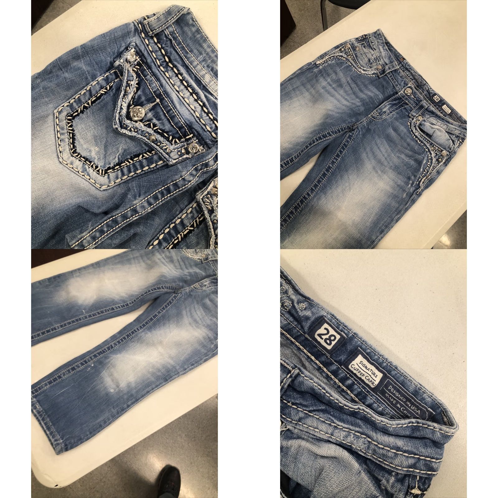 Miss Me Miss Me Signature Capri Cuff Jeans Size 28 Embroidered Rhinestone Denim Stretch Capri 5-Pocket Regular Womens Size 28" / US 6 / IT 42 - 8 Thumbnail