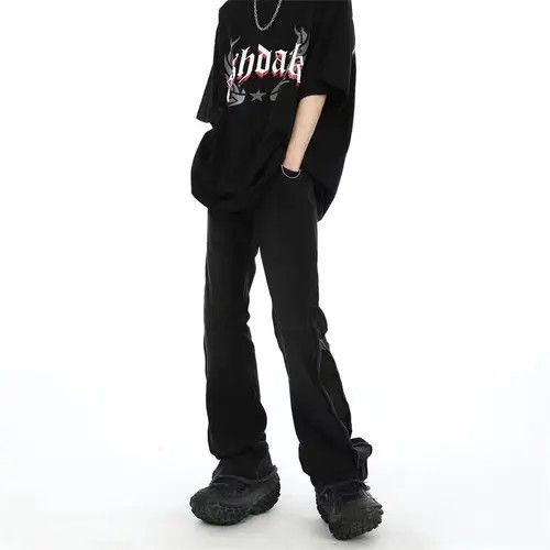 Japanese Brand × Jean Street hip-hop side zipper micro-flare raw edge jeans Size US 32 / EU 48 - 4 Thumbnail