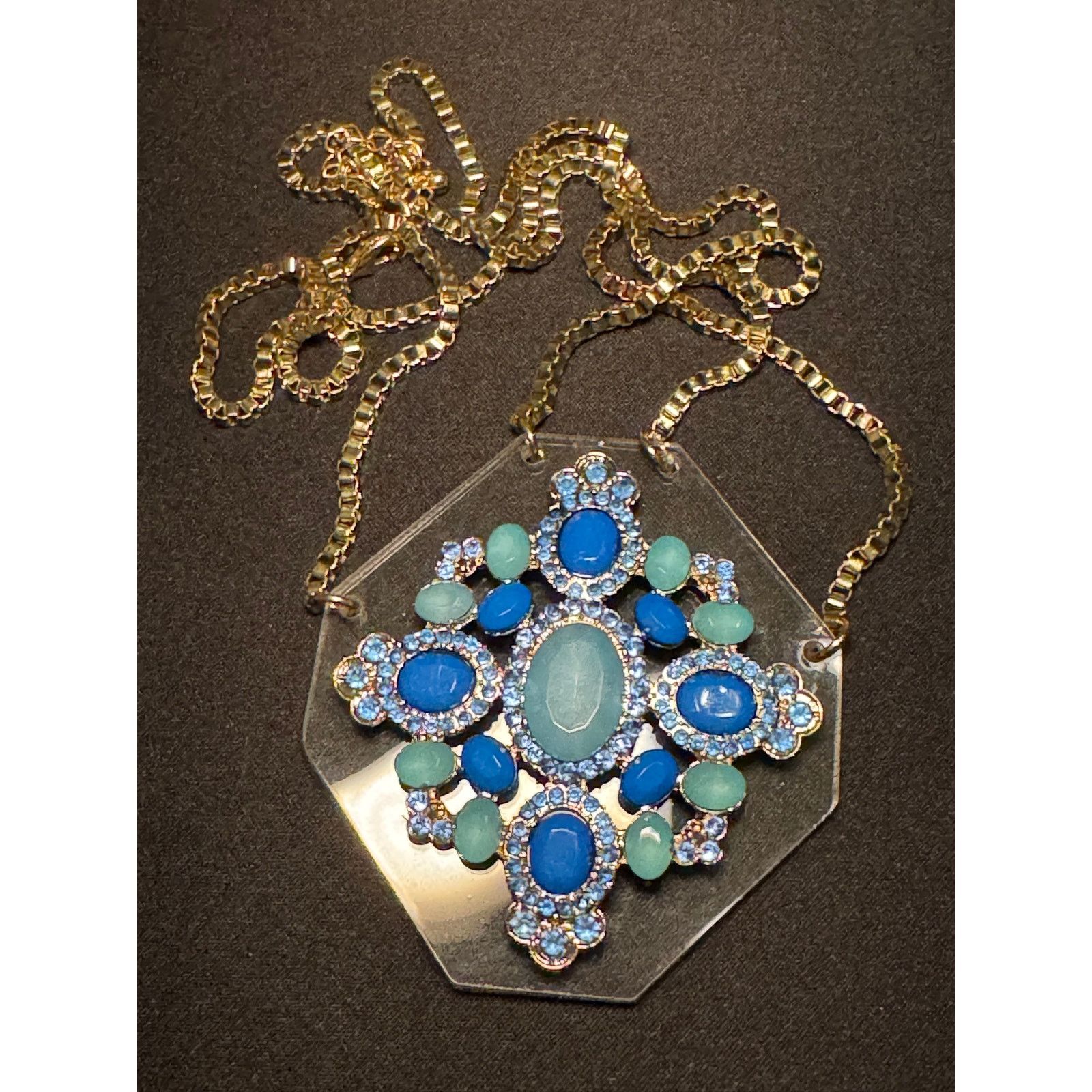 Other Vintage Rhinestones on Lucite Plate 20in Necklace Box Chain Size ONE SIZE - 1 Thumbnail