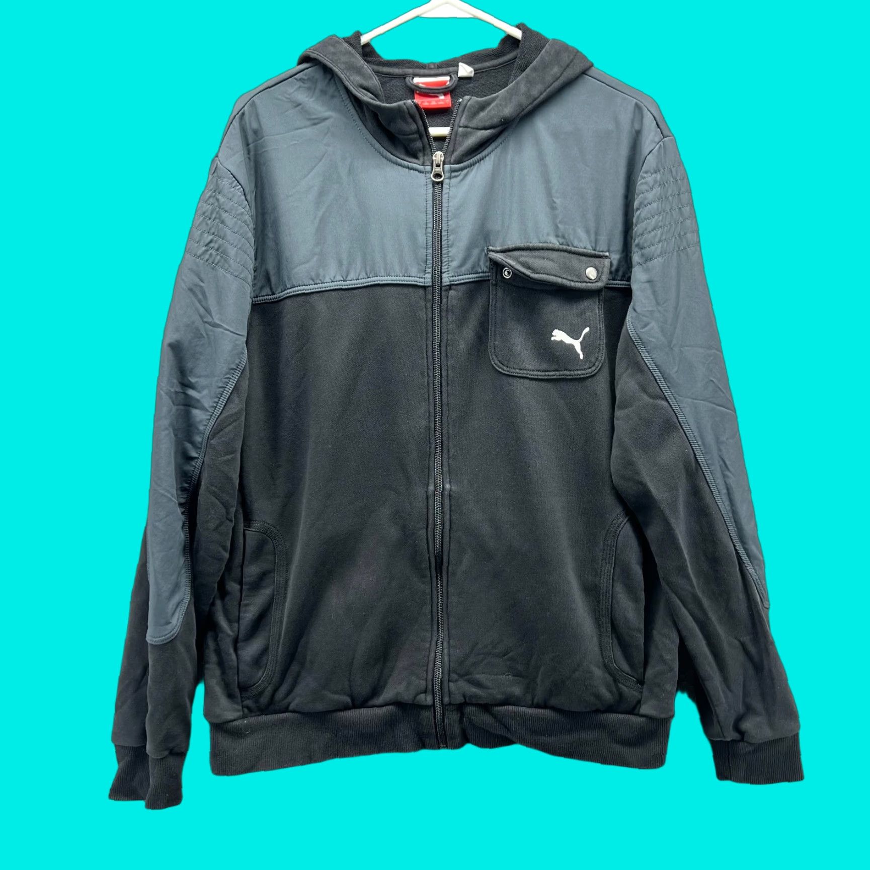 Puma VINTAGE PUMA Hoodie Jacket Men Large Black Gray Full Zip Hooded Athletic Sport Lifestyle Shirt Size US L / EU 52-54 / 3 - 1 Thumbnail