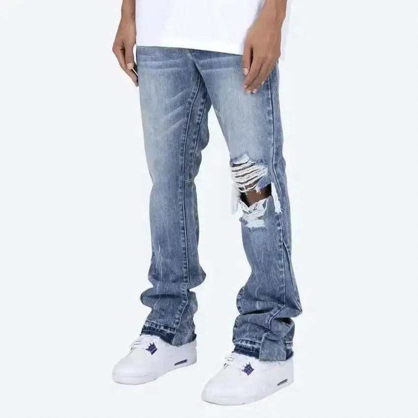 Japanese Brand Contrast Color Hole Washed Blue Jeans Size US 32 / EU 48 - 3 Thumbnail
