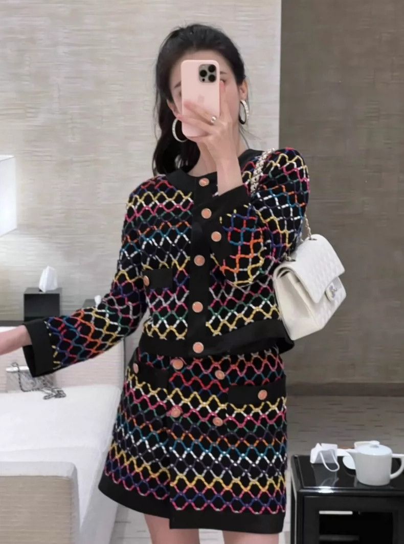 Chanel Chanel 22S colorful diamond checkered woven jacket 2504-Nex Size XXS / US 00 / IT 34 - 8 Thumbnail