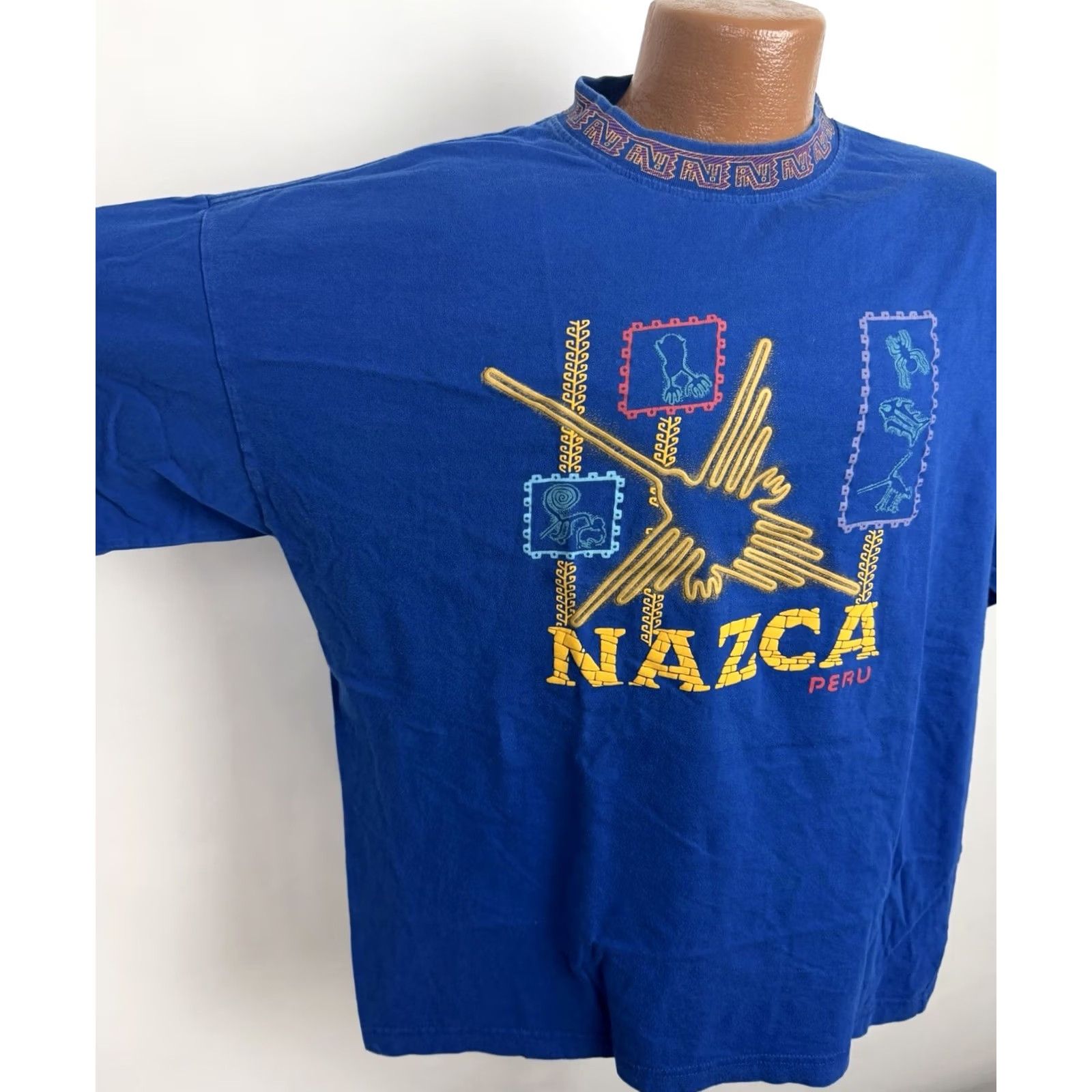 Vintage VINTAGE Peru Shirt Mens XL Nazca Lines Geometric Print Cobalt Souvenir Tee Size US XL / EU 56 / 4 - 4 Thumbnail
