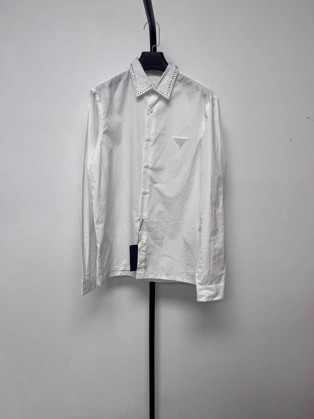 Prada PRADA Cotton Sequin Long Sleeve Sun Shirt White Men's 39 Size US XS / EU 42 / 0 - 1 Thumbnail