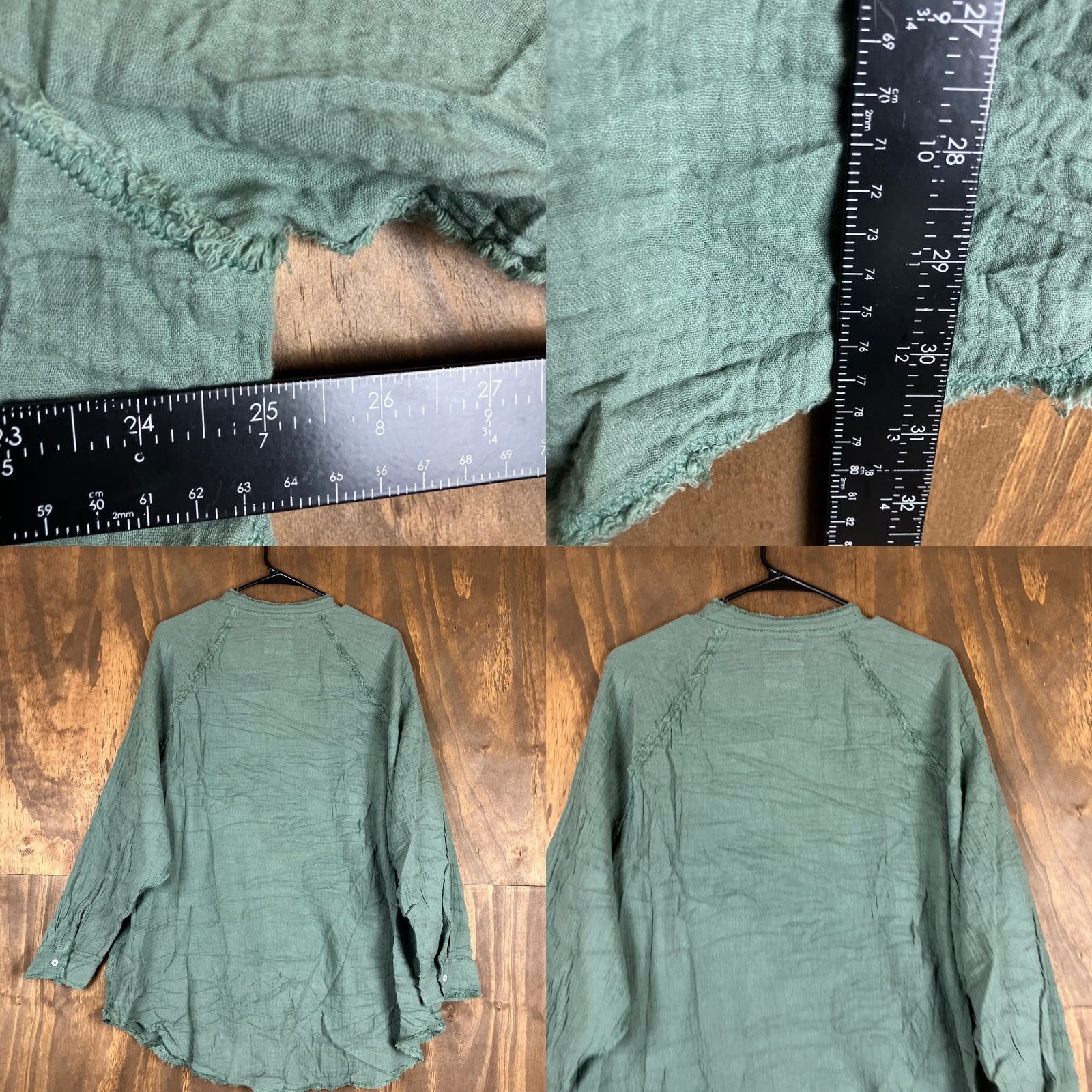Vintage Aerie Womens Shirt Green V Neck Button Up Long Sleeve 100% Cotton M Womens Regular Short/Long Sleeve Size M / US 6-8 / IT 42-44 - 8 Thumbnail