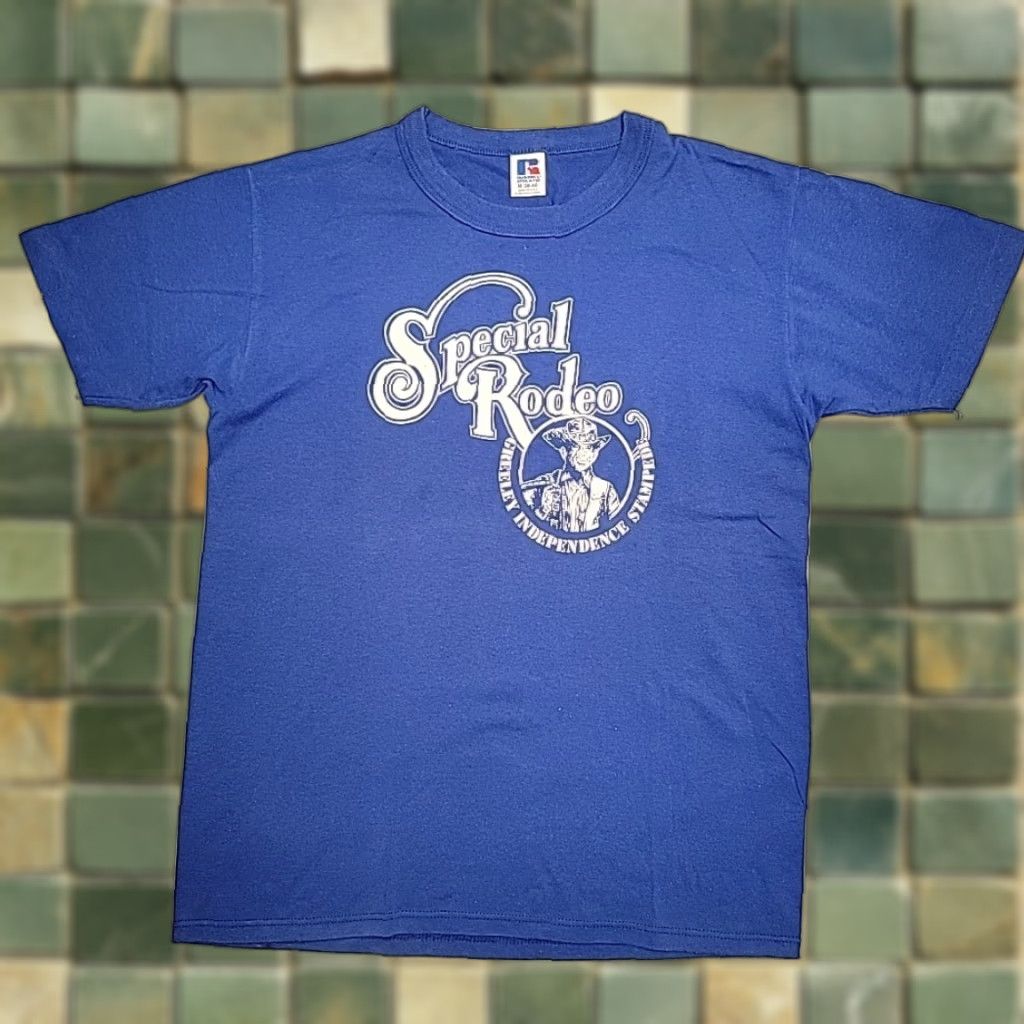 Vintage VINTAGE Cowboy Shirt Mens M Blue Single Stitch Russell Tee Size US M / EU 48-50 / 2 - 1 Thumbnail