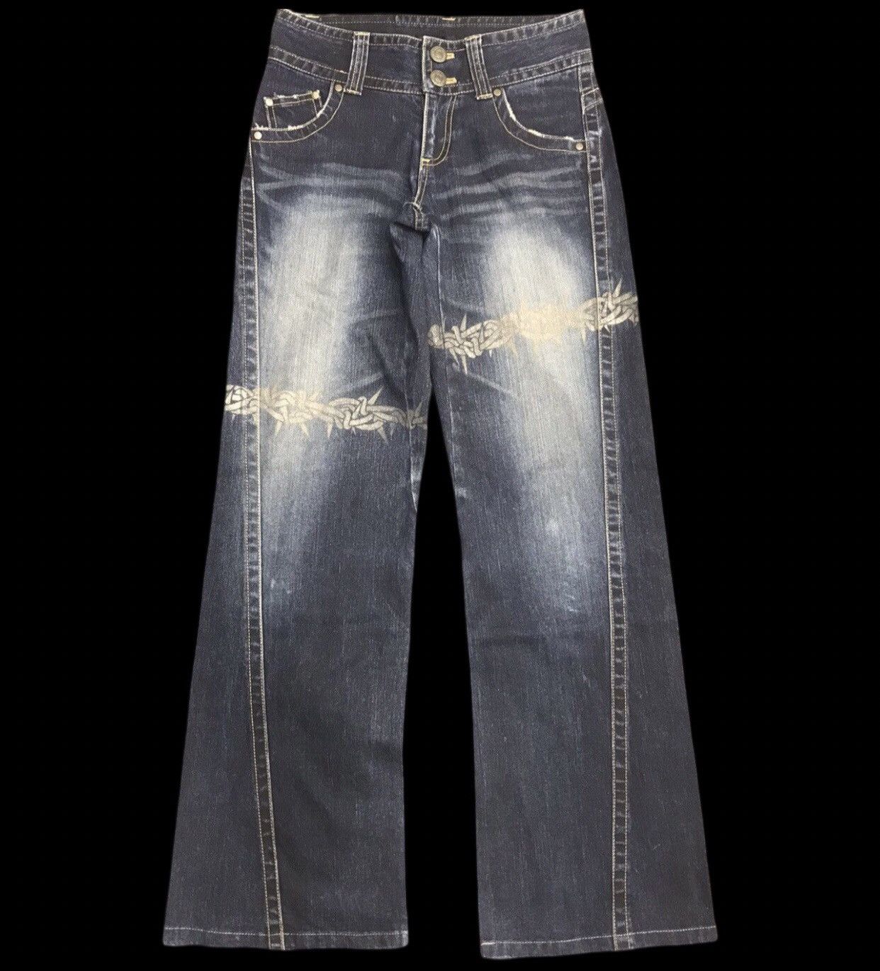 Japanese Brand FRAGILE Japan Barbed Wire Style Flare Bootcut Jeans Size 26" / US 2 / IT 38 - 1 Thumbnail
