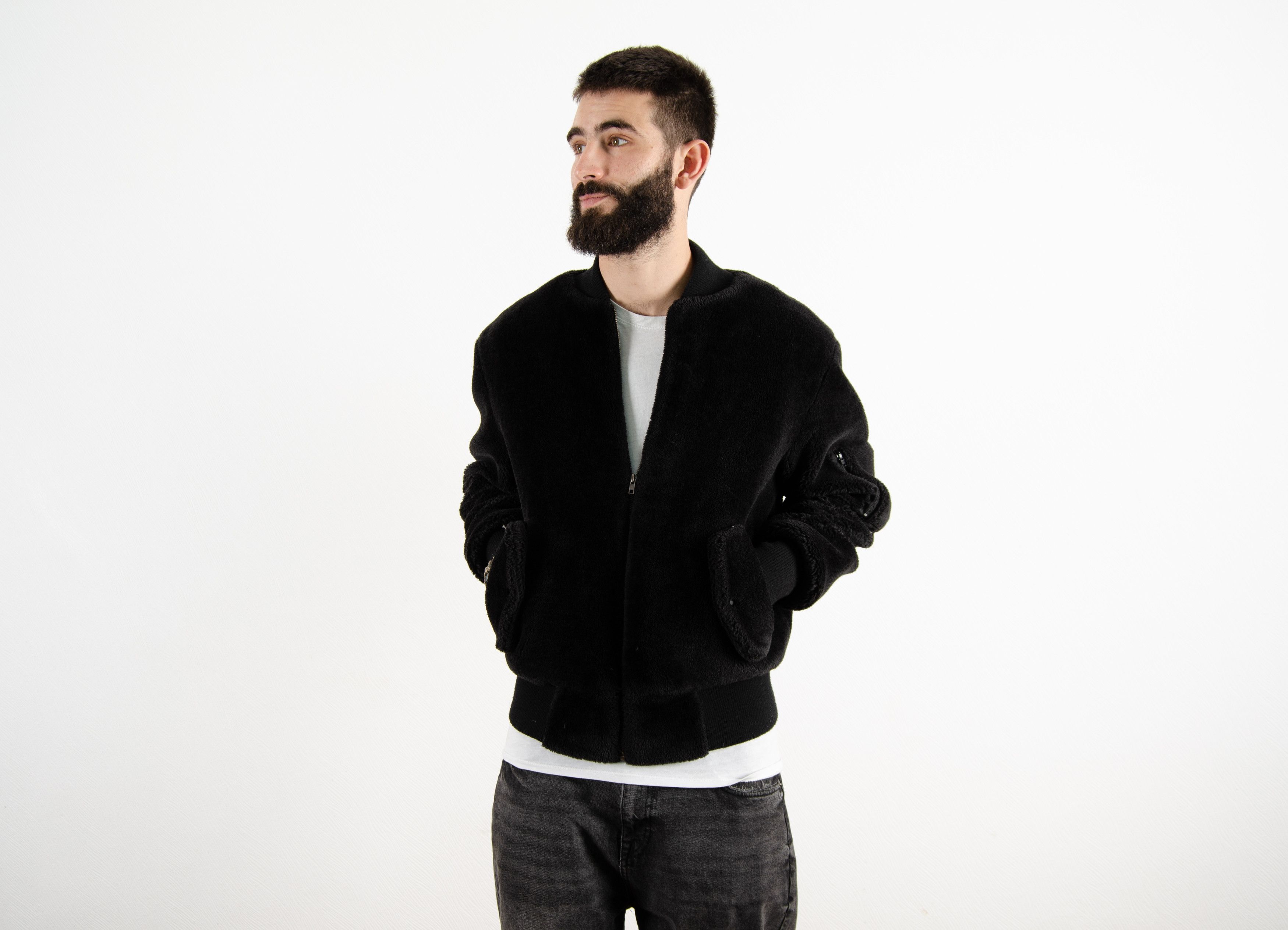 Other The New County Black Fluffy Teddy Fleece MA1 Bomber Jacket Size US M / EU 48-50 / 2 - 2 Thumbnail