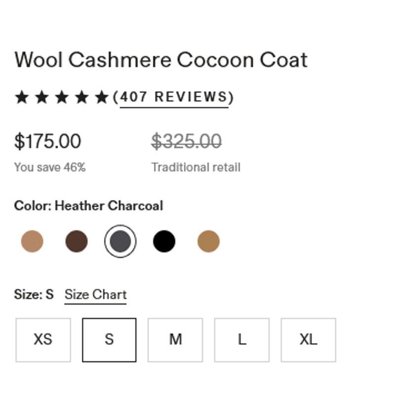 Quince Quince Women's Wool Cashmere Cocoon Coat Charcoal Size S Size S / US 4 / IT 40 - 7 Thumbnail