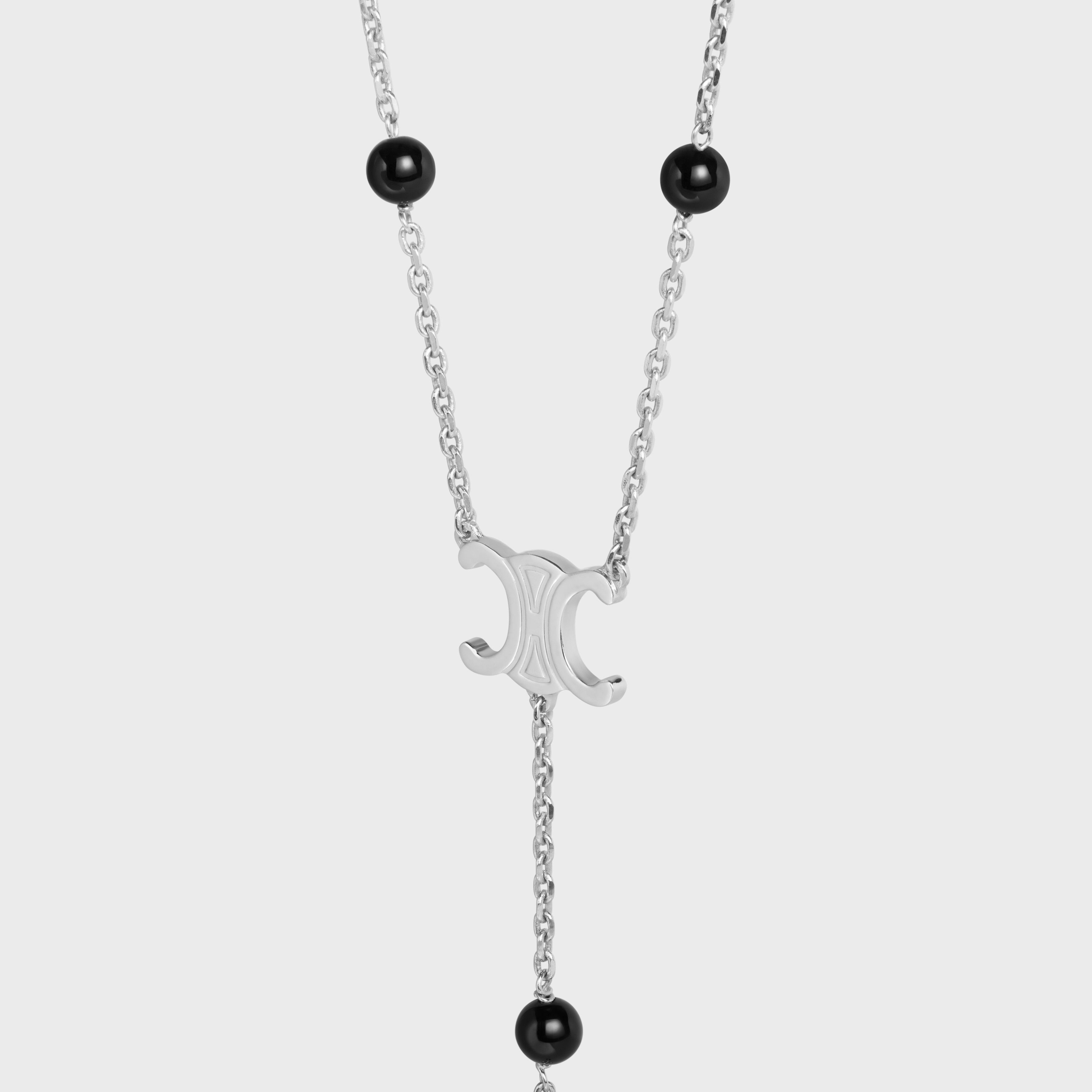 Celine Triomphe Long Necklace In Brass With Rhodium Finish And Onyx Size ONE SIZE - 2 Thumbnail