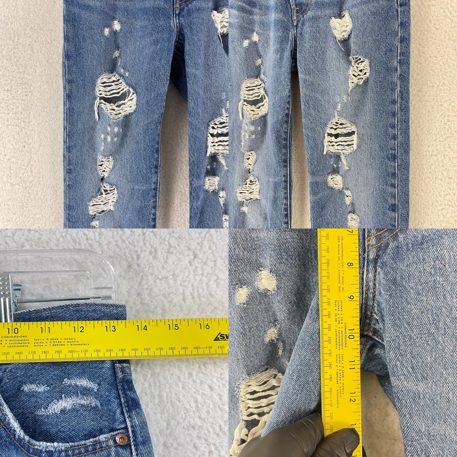Levi's Levi's 501 Jeans Womens Mid-Rise Distressed Straight Blue Denim 25 Regular 5-Pocket Retro 90s USA 100% Cotton Blue Denim Vintage: No Size 42" / US 20 - 8 Thumbnail