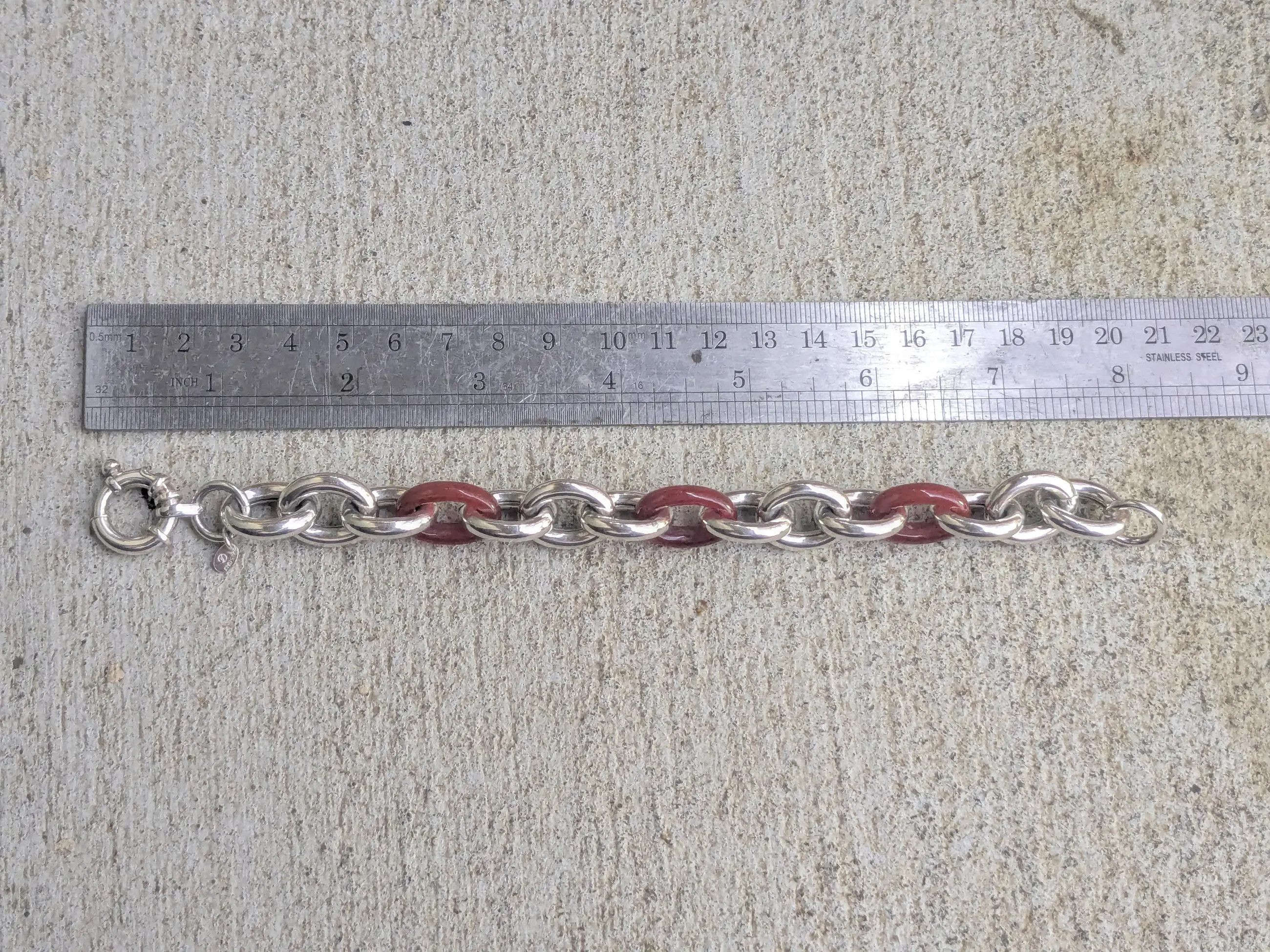 Jewelry Vintage Sterling Silver Bracelet Carnelian Oval 6.75 Italy Size 26 - 14 Thumbnail