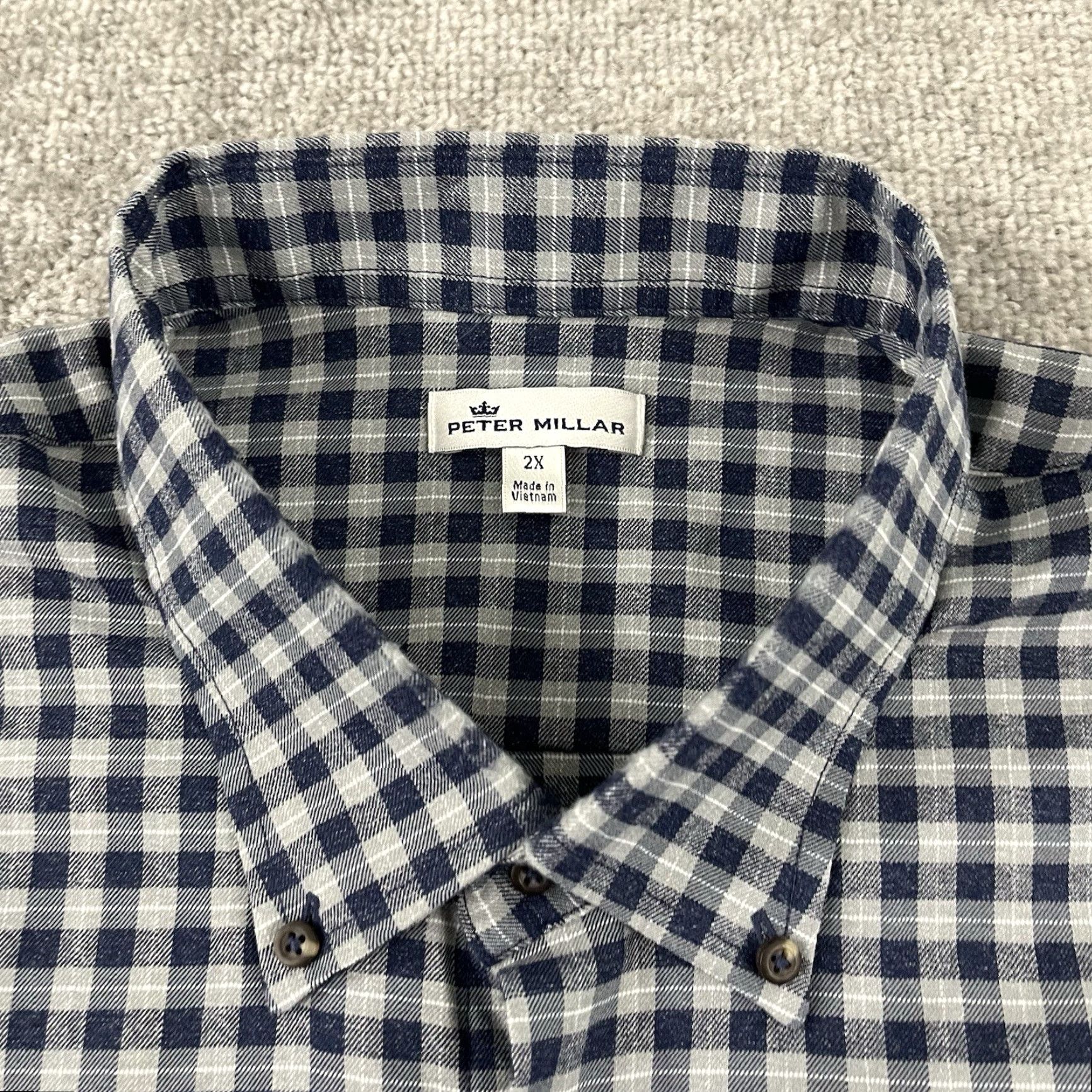 Peter Millar VINTAGE PETER MILLAR Shirt Men 2XL XXL Gray Blue Plaid Crown Sport Button Down Dress L/S Size 48R - 2 Thumbnail