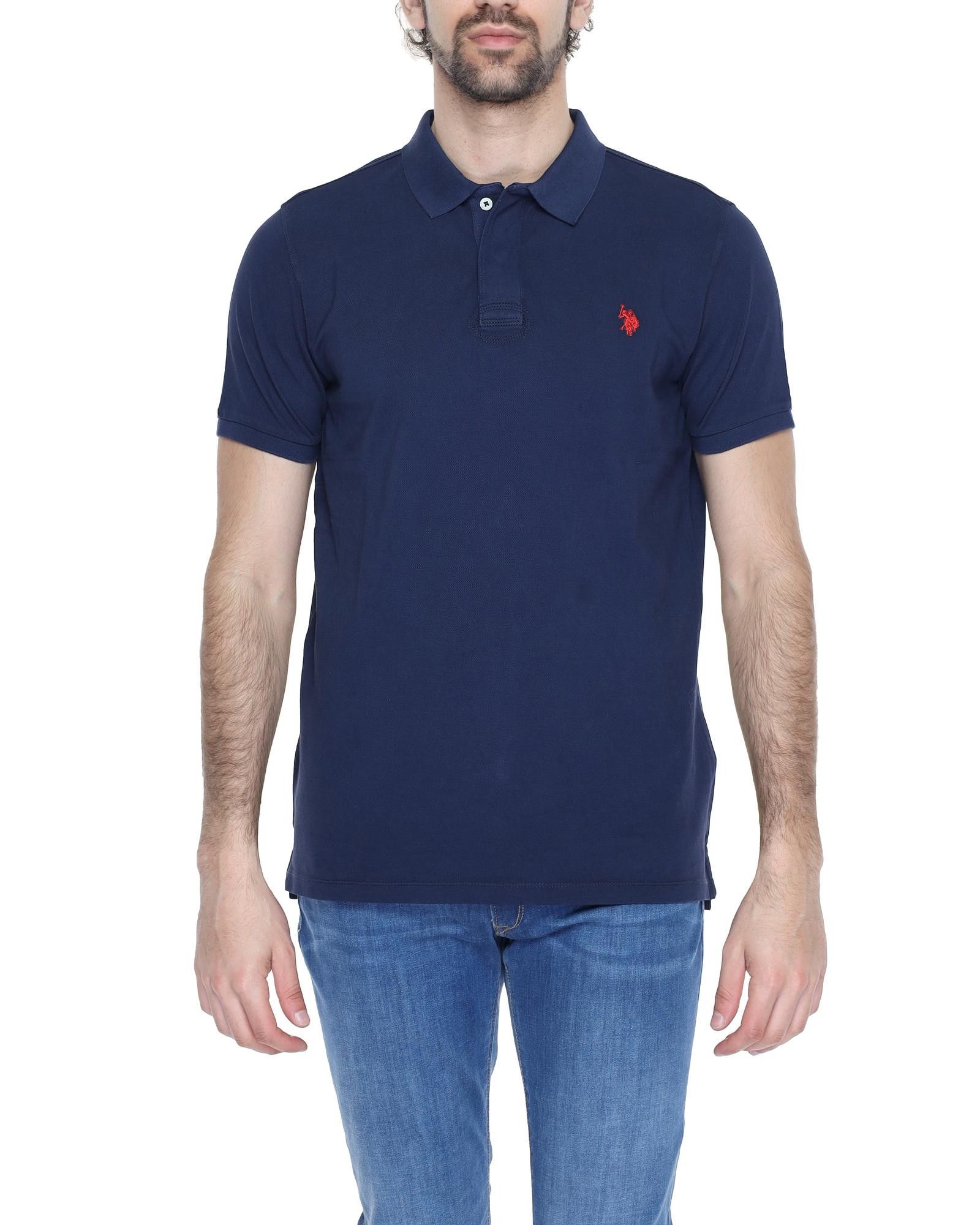 image of U S Polo Assn Plain Polo Shirt With Lapel Collar And Short Sleeves in Blue, Men's (Size Small)