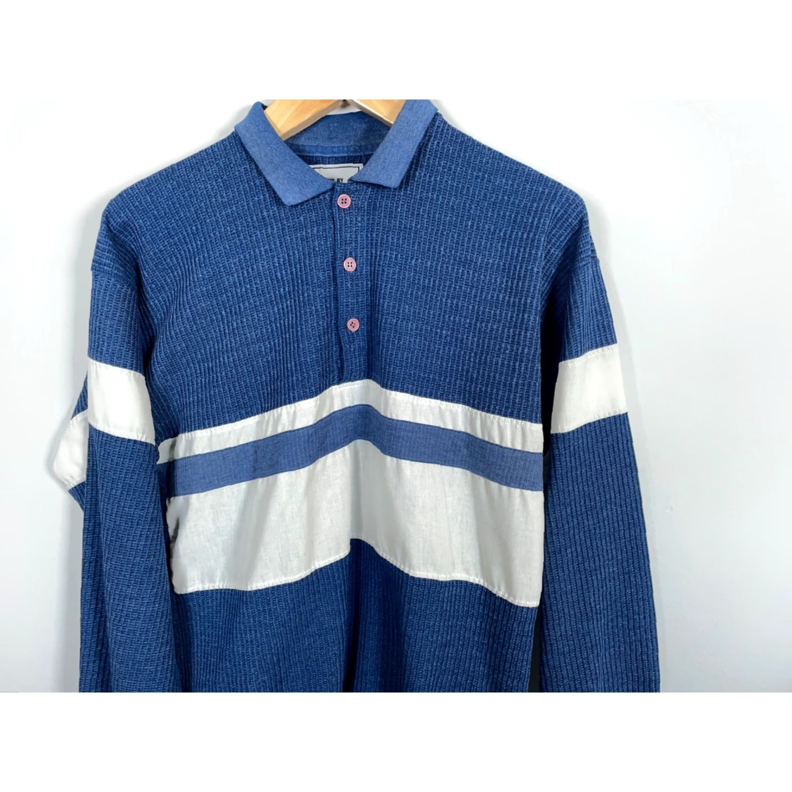 Vintage Vintage Yes Huk-a-Poo Polo Long Sleeve Waffle Knit 80s Striped Blue White XL? Wait characters. Size US M / EU 48-50 / 2 - 4 Thumbnail