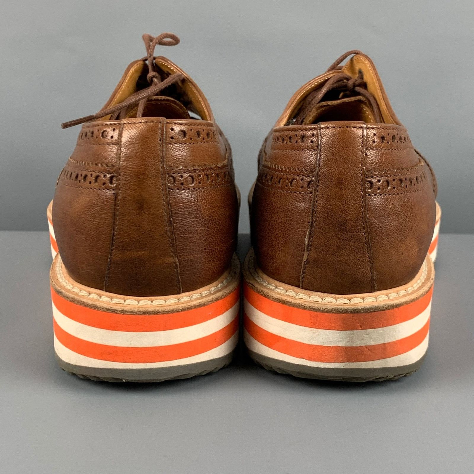 Prada PRADA Brown Perforated Leather Platform Lace-Up Shoes Size US 9.5 / EU 42-43 - 3 Thumbnail