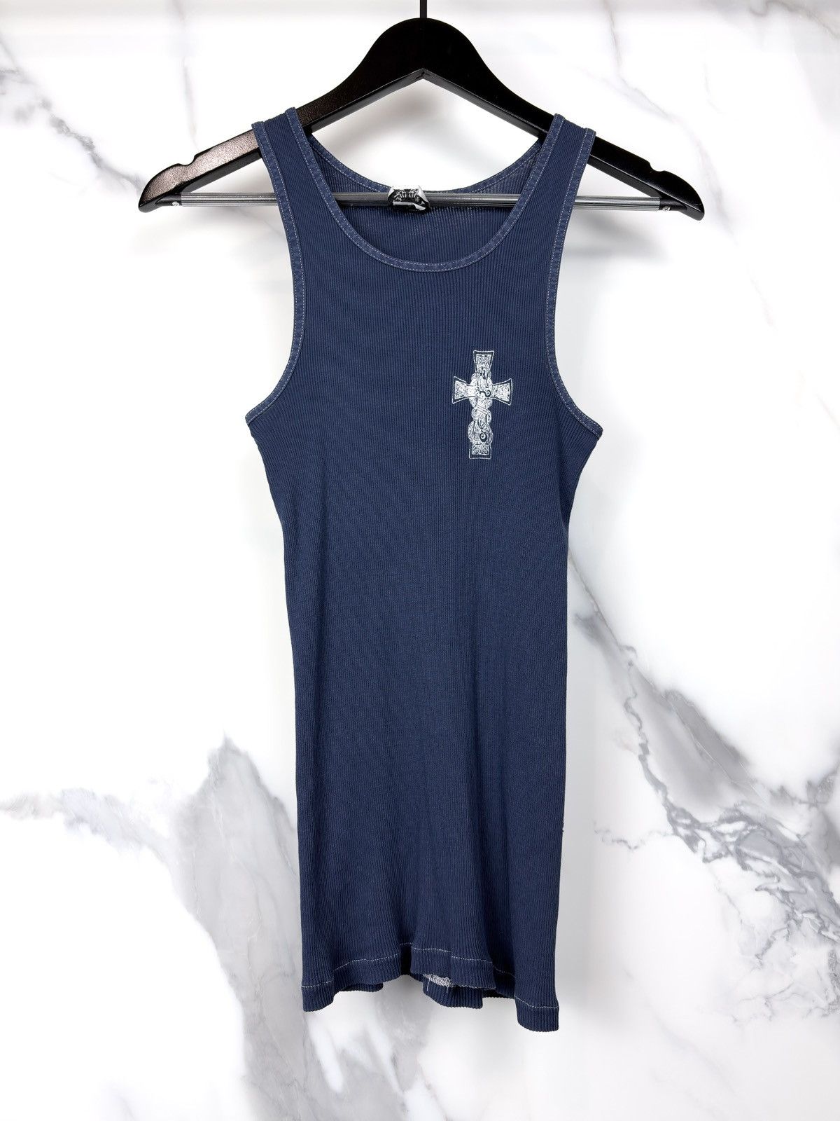 blue chrome heart dress Chrome Hearts Navy Blue Tank Top – Justin Reed main image 1