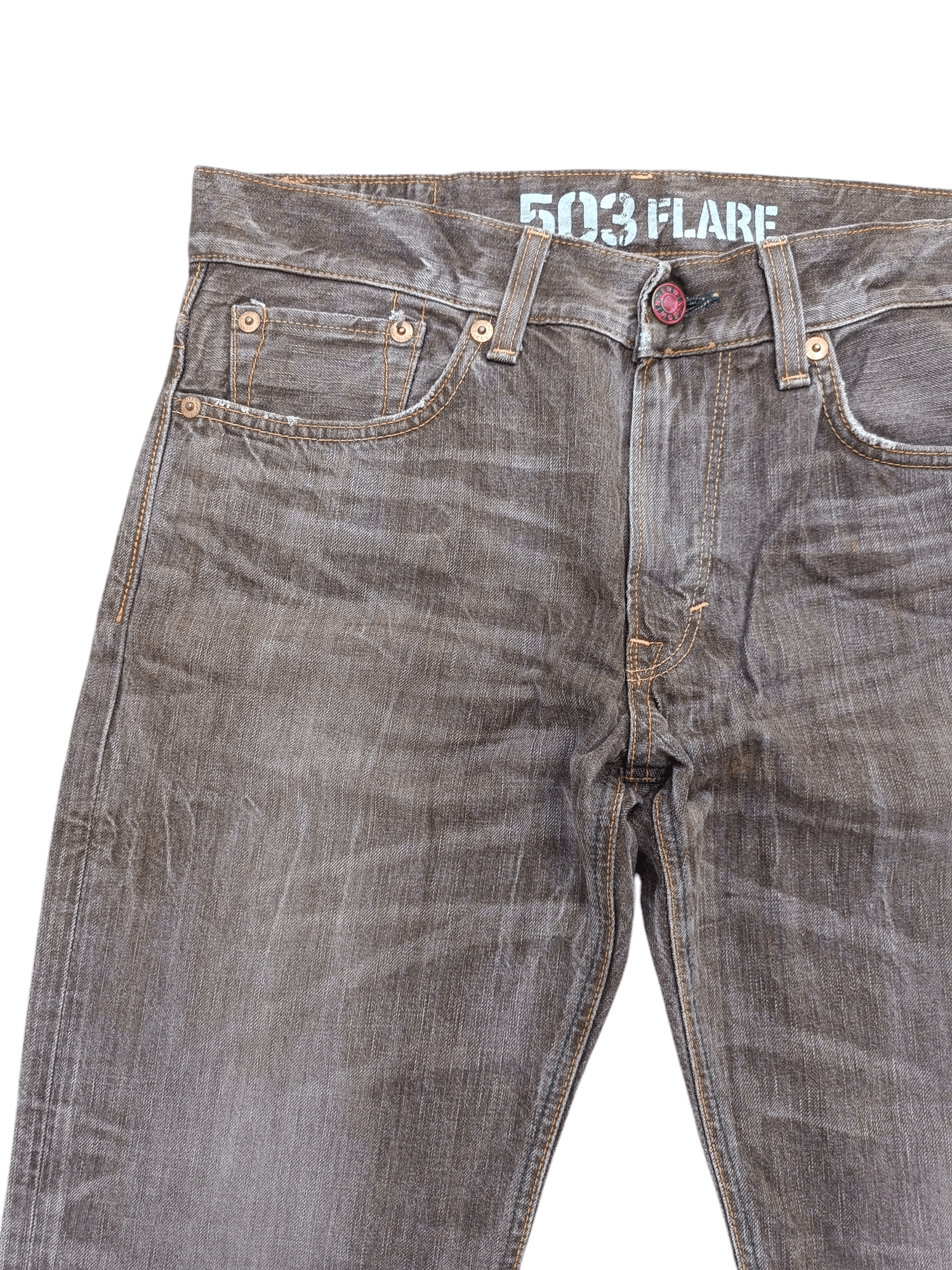 Japanese Brand FLARED 90s Edwin 503 Flare BlueTrip Whiskers Faded Jeans Size US 35 - 9 Thumbnail