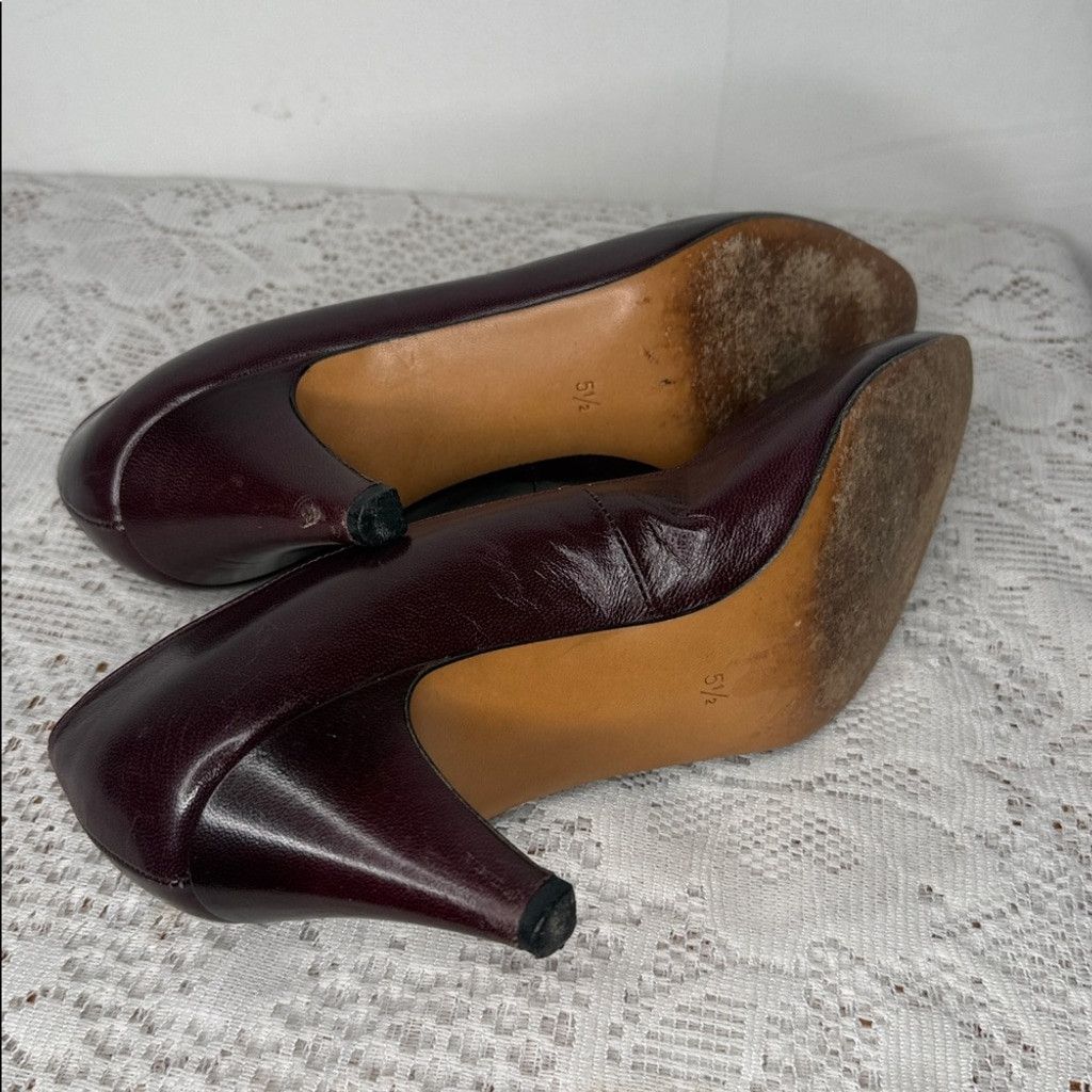 The Unbranded Brand Vintage Manfield France leather burgundy purple heels sz 8 Size US 8 / IT 38 - 7 Thumbnail