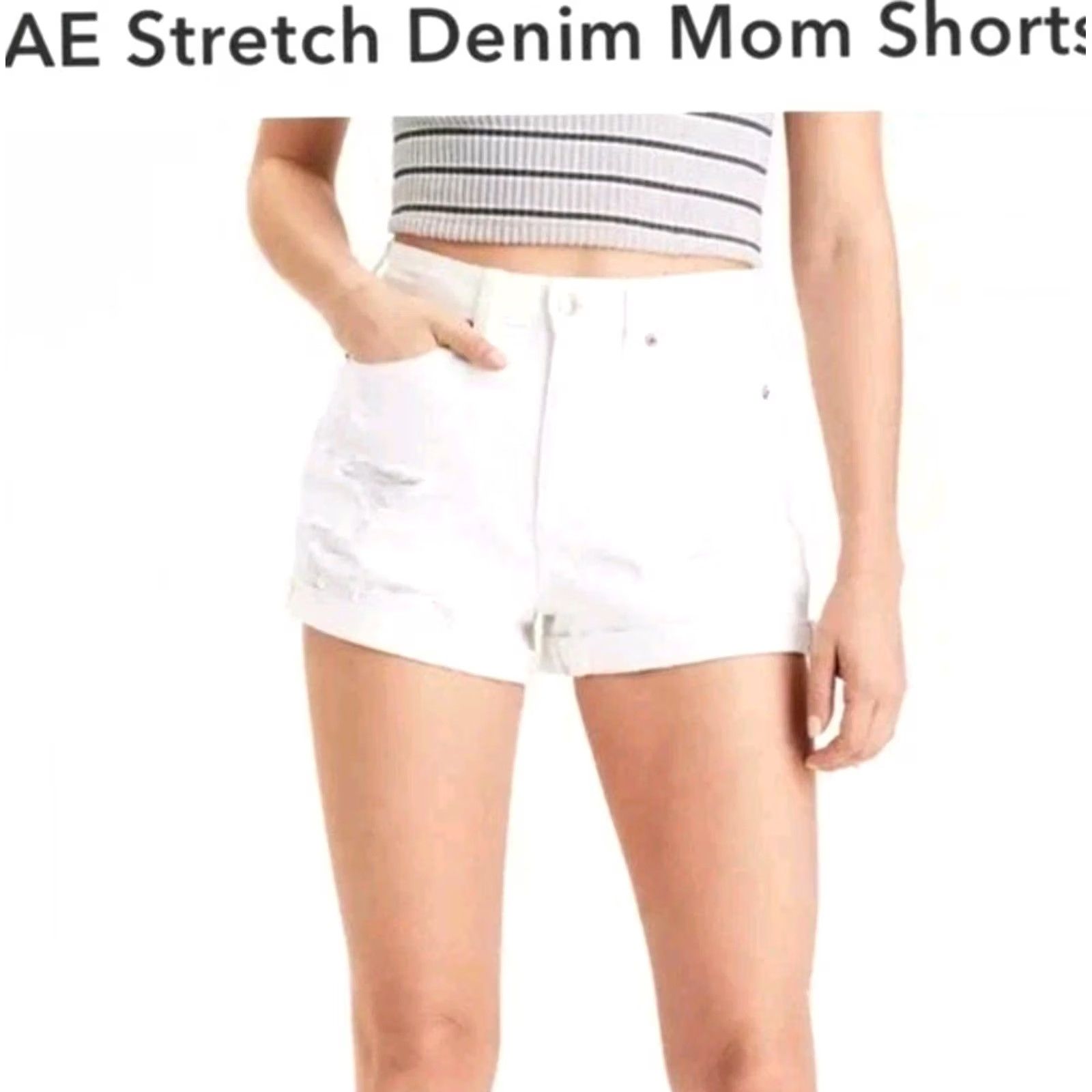 American Eagle Outfitters NWT American Eagle Outfitters Mom Shorts Women's Size 16 33W Natural Super Hi Rise Stretch Denim Beige 5-Pocket Regular Mens Size 38" / US 16 / IT 52 - 2 Thumbnail