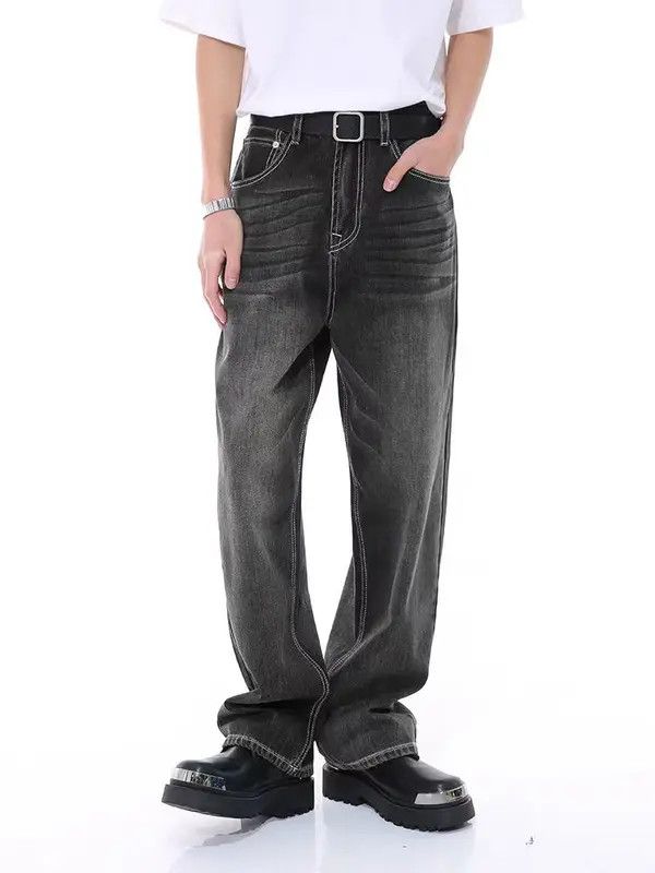 Japanese Brand VIBE Washed Cat Whiskers Design Black Gray Baggy Jeans Size US 34 / EU 50 - 2 Thumbnail