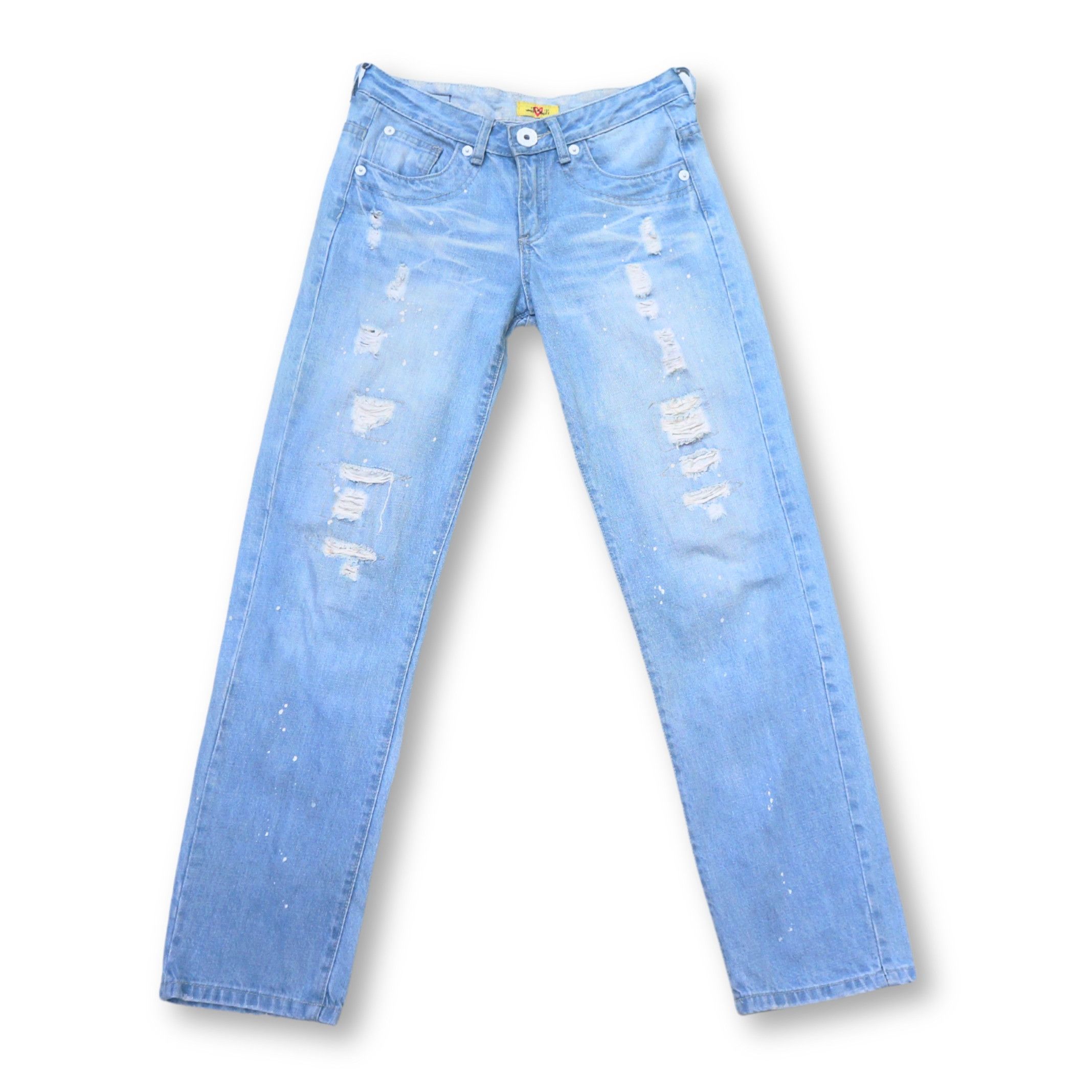 Japanese Brand MILI MILI Ripped And Paint Splattered With Cinch Back Jeans Size 27" / US 4 / IT 40 - 2 Thumbnail