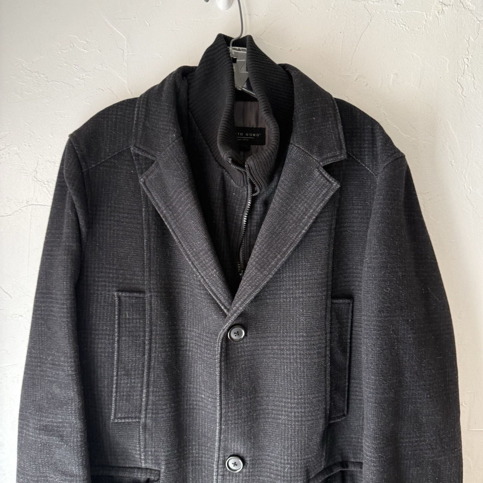 Pronto Uomo Pronto Uomo Tall Black Wool Blend Academia Twee Trench Coat Size US L / EU 52-54 / 3 - 2 Thumbnail