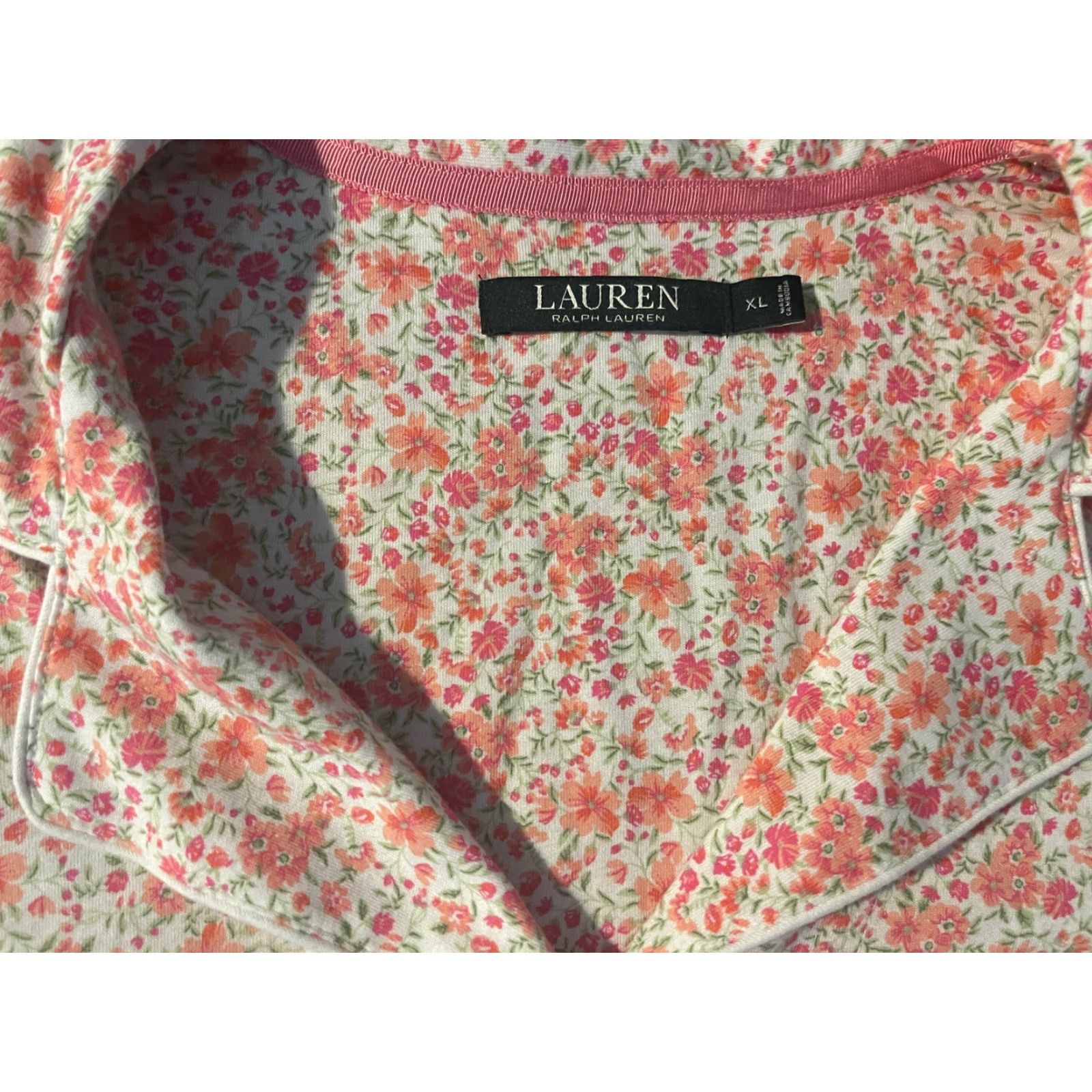 Ralph Lauren Lauren RALPH LAUREN Shirt Womens Sz XL Pink Flowers Cotton blend Nightgown Night Size XL / US 12-14 / IT 48-50 - 3 Thumbnail
