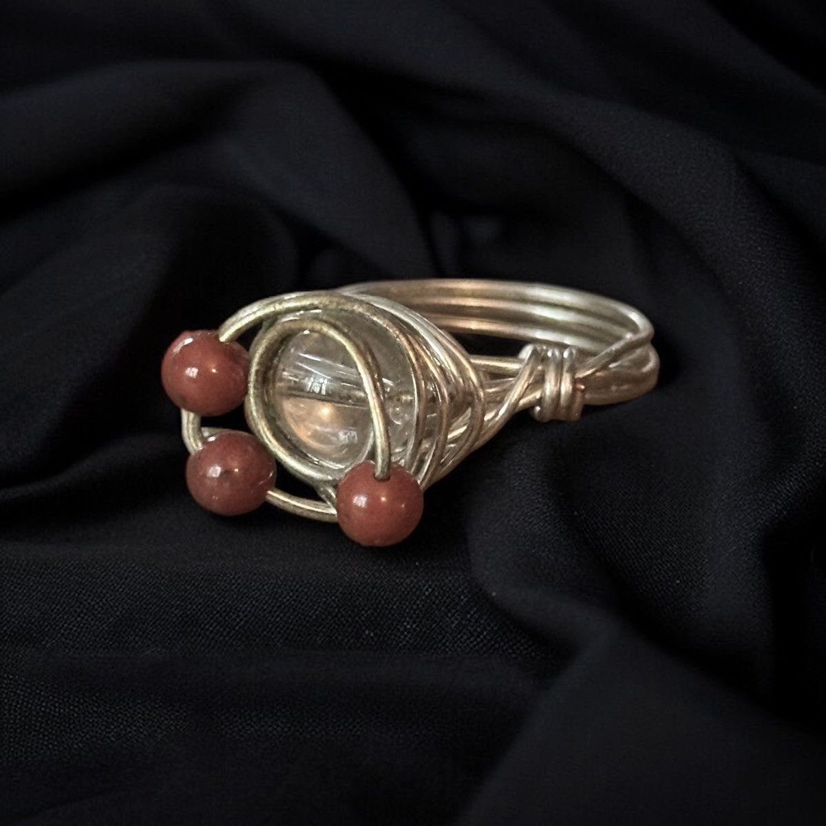 Other Silver tone wire wrapped clear bead ring Size ONE SIZE - 1 Thumbnail