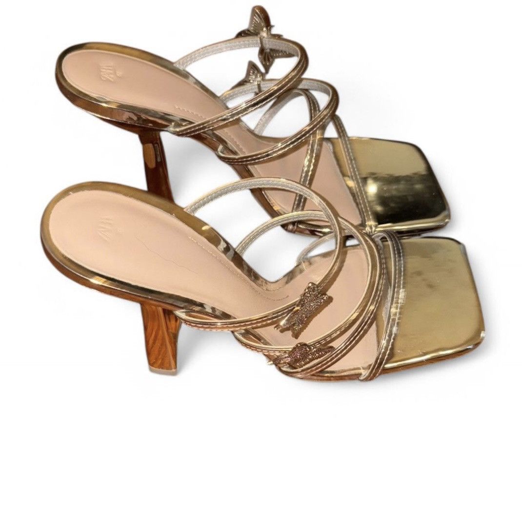 Zara Silver Metallic Butterfly Heels Size US 9 / IT 39 - 2 Thumbnail