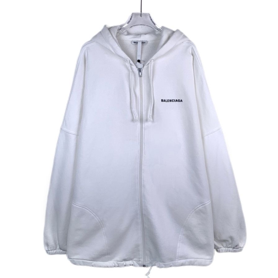 Balenciaga Balenciaga Logo Embroidered White Hooded Zip-Up Sweatshirt Size US S / EU 44-46 / 1 - 1 Thumbnail