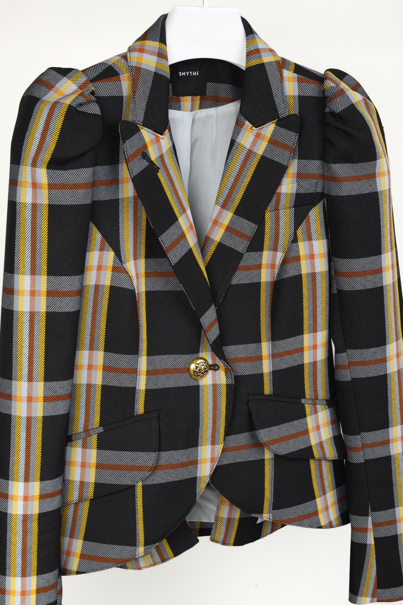 SMYTHE Smythe Black Plaid-Print Pouf Sleeve Blazer Size S / US 4 / IT 40 - 3 Thumbnail