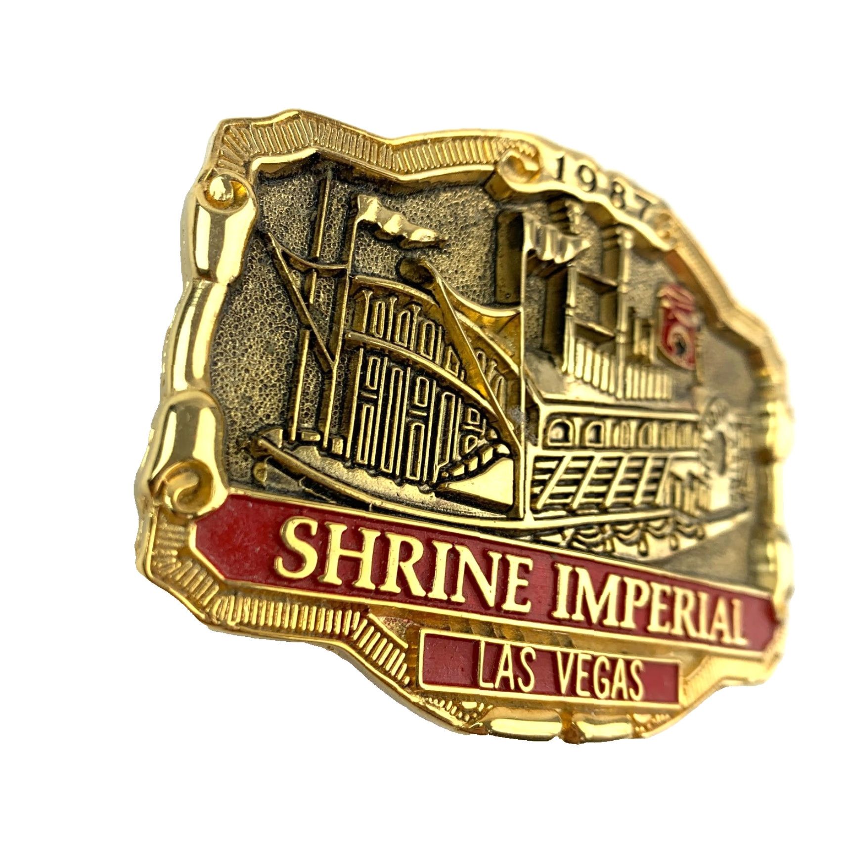 Vintage VINTAGE Shrine Imperial Las Vegas 3D Gold Tone Red Metal Belt Buckle Ladies Mens Unbranded Adult Unisex 1980s Gold Size ONE SIZE - 2 Thumbnail
