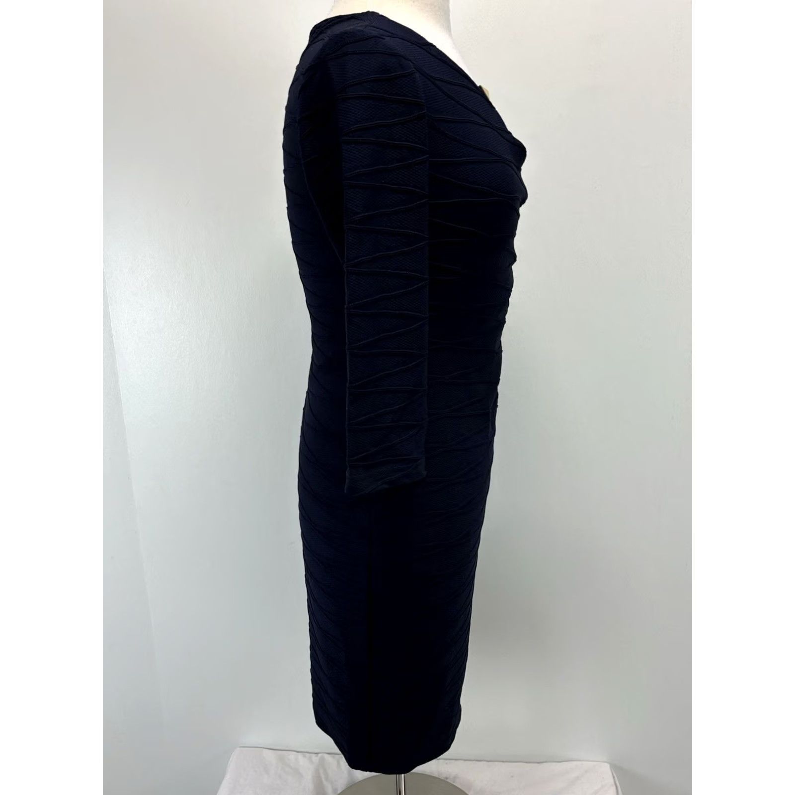 Joseph Ribkoff Joseph Ribkoff Dress Womens 8 Navy Sheath Textured Stretch Career Classic Ruched Size M / US 6-8 / IT 42-44 - 4 Thumbnail